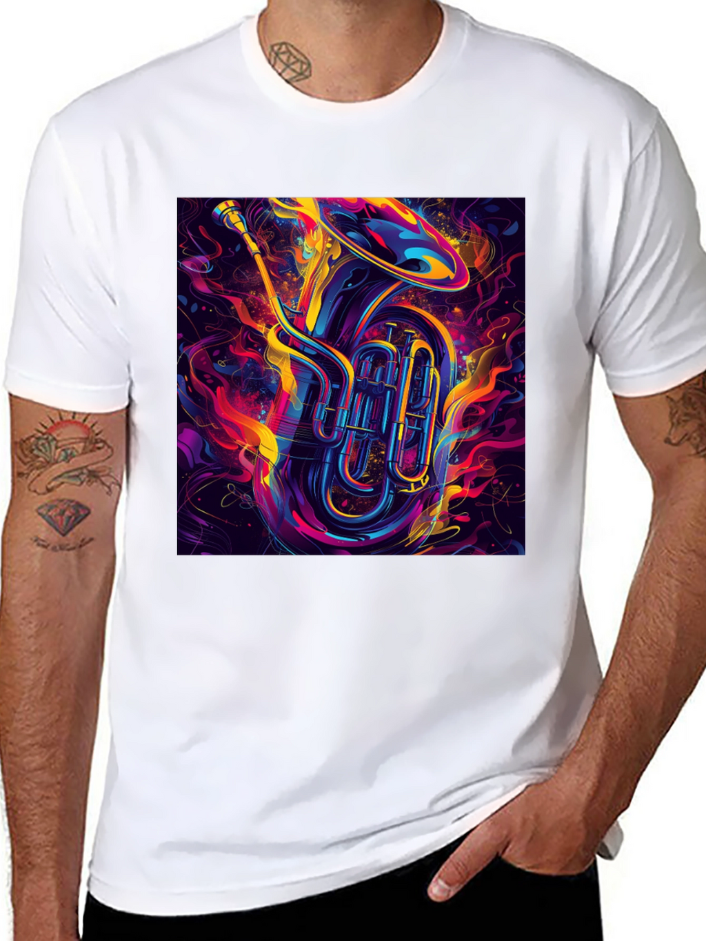 Vibrant Tuba Graphic Tee - Musical Instrument Shirt