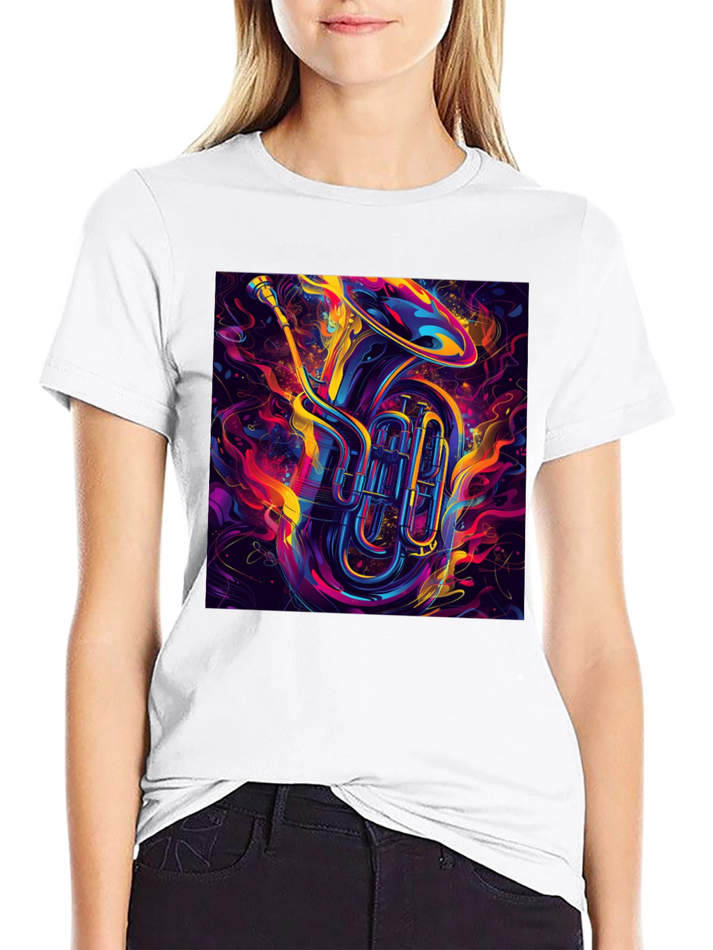Vibrant Tuba Graphic Tee - Musical Instrument Shirt