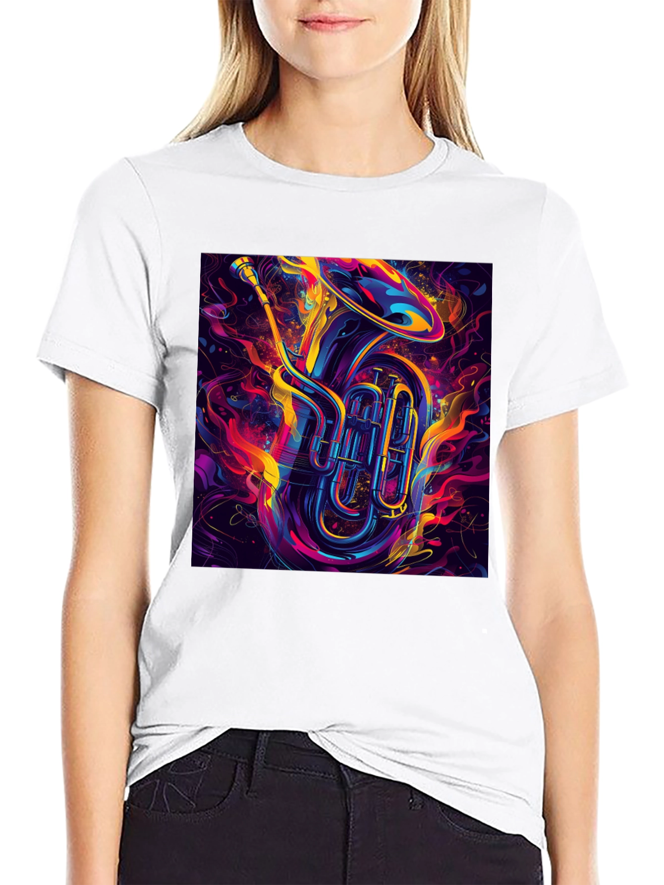 Vibrant Tuba Graphic Tee - Musical Instrument Shirt