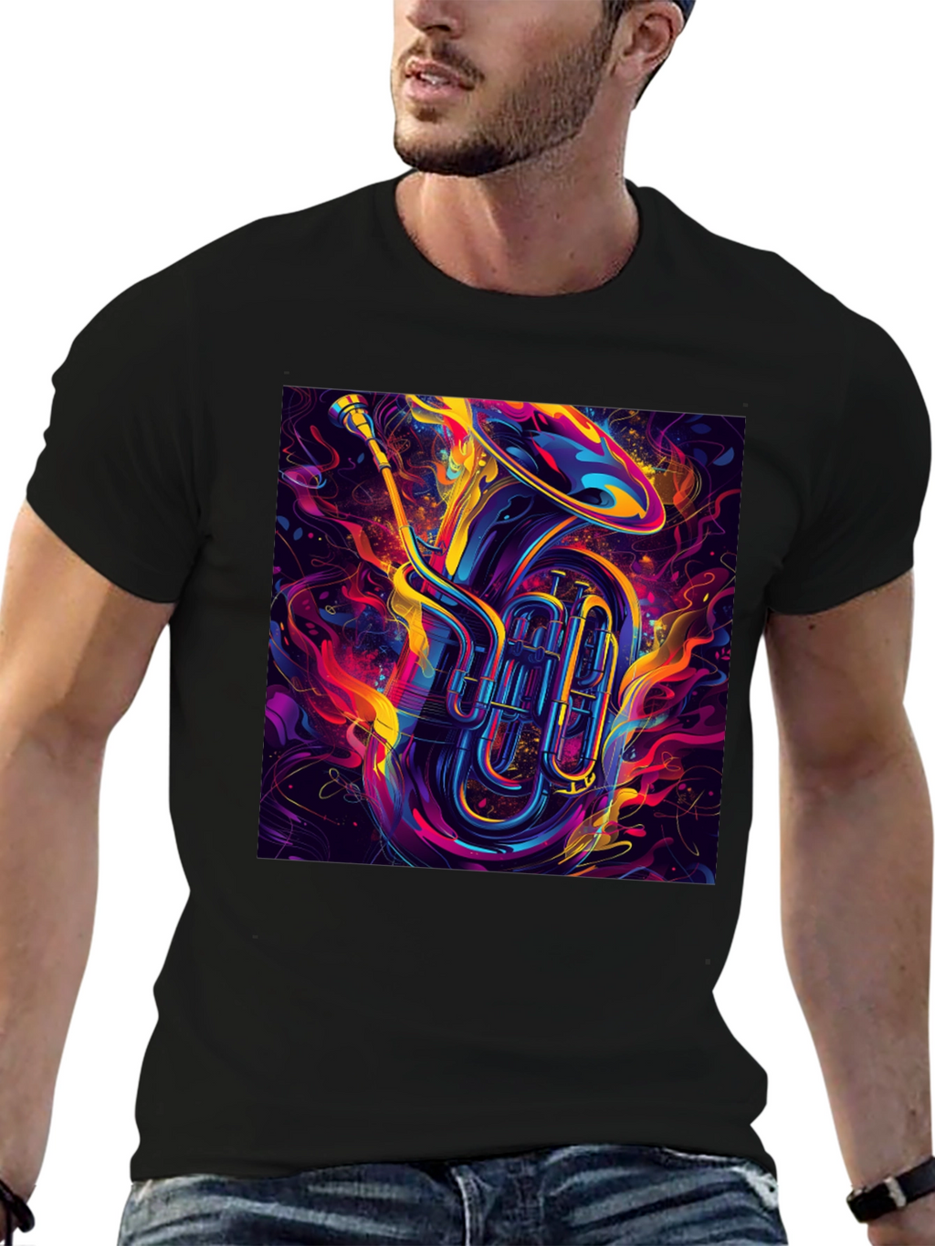 Vibrant Tuba Graphic Tee - Musical Instrument Shirt