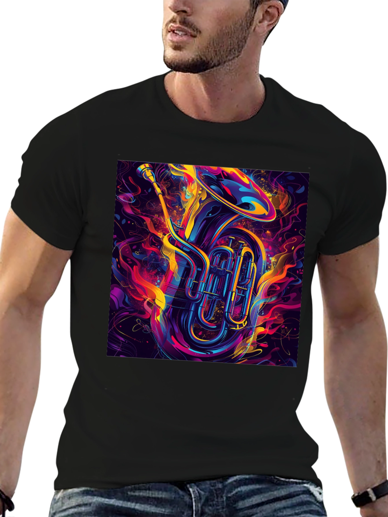 Vibrant Tuba Graphic Tee - Musical Instrument Shirt
