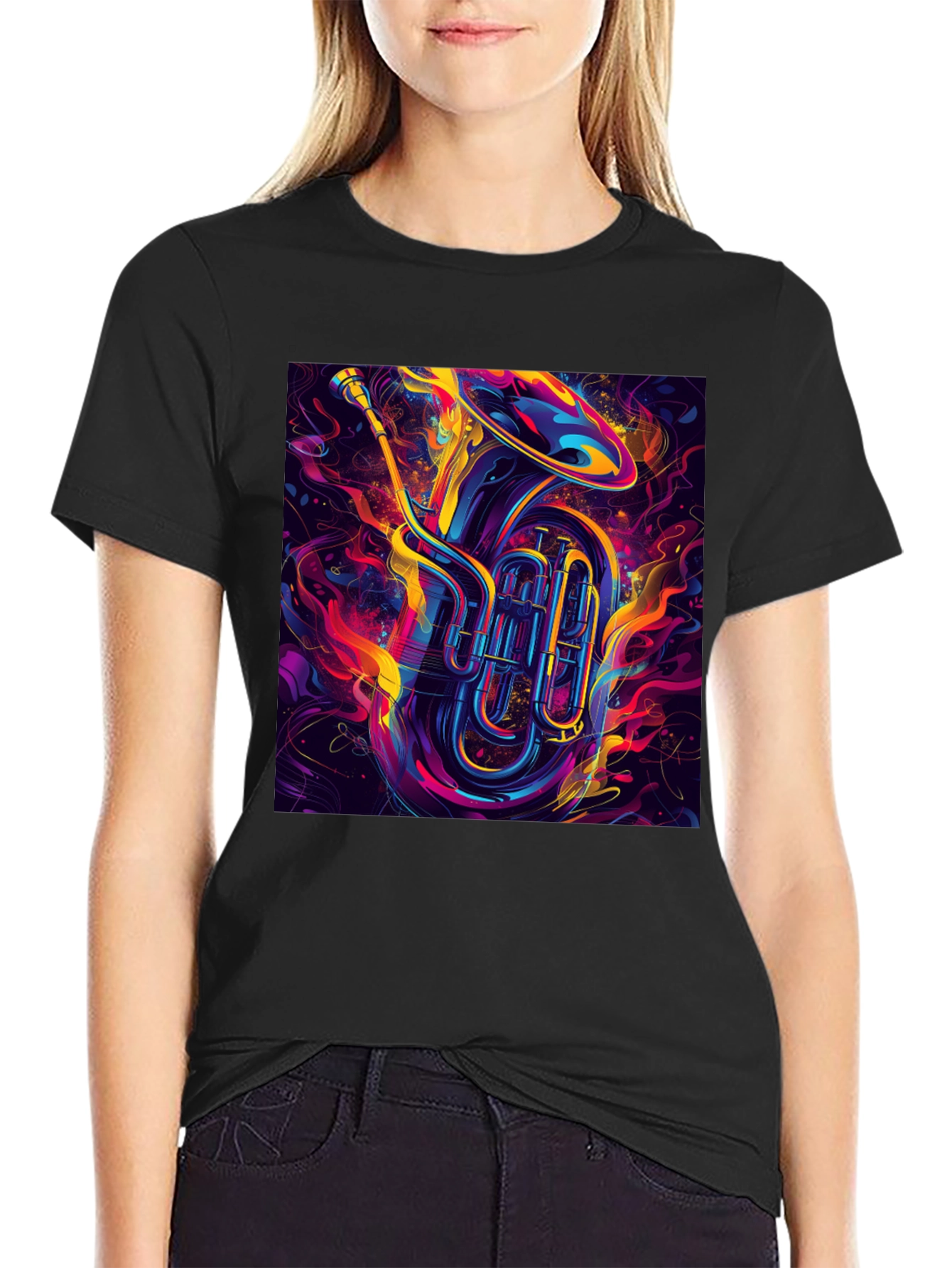Vibrant Tuba Graphic Tee - Musical Instrument Shirt