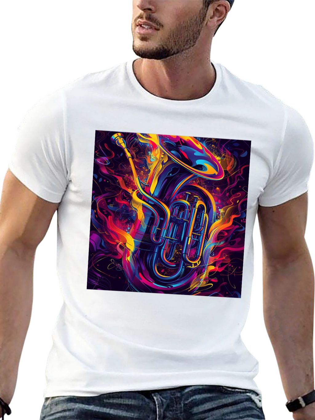 Vibrant Tuba Graphic Tee - Musical Instrument Shirt