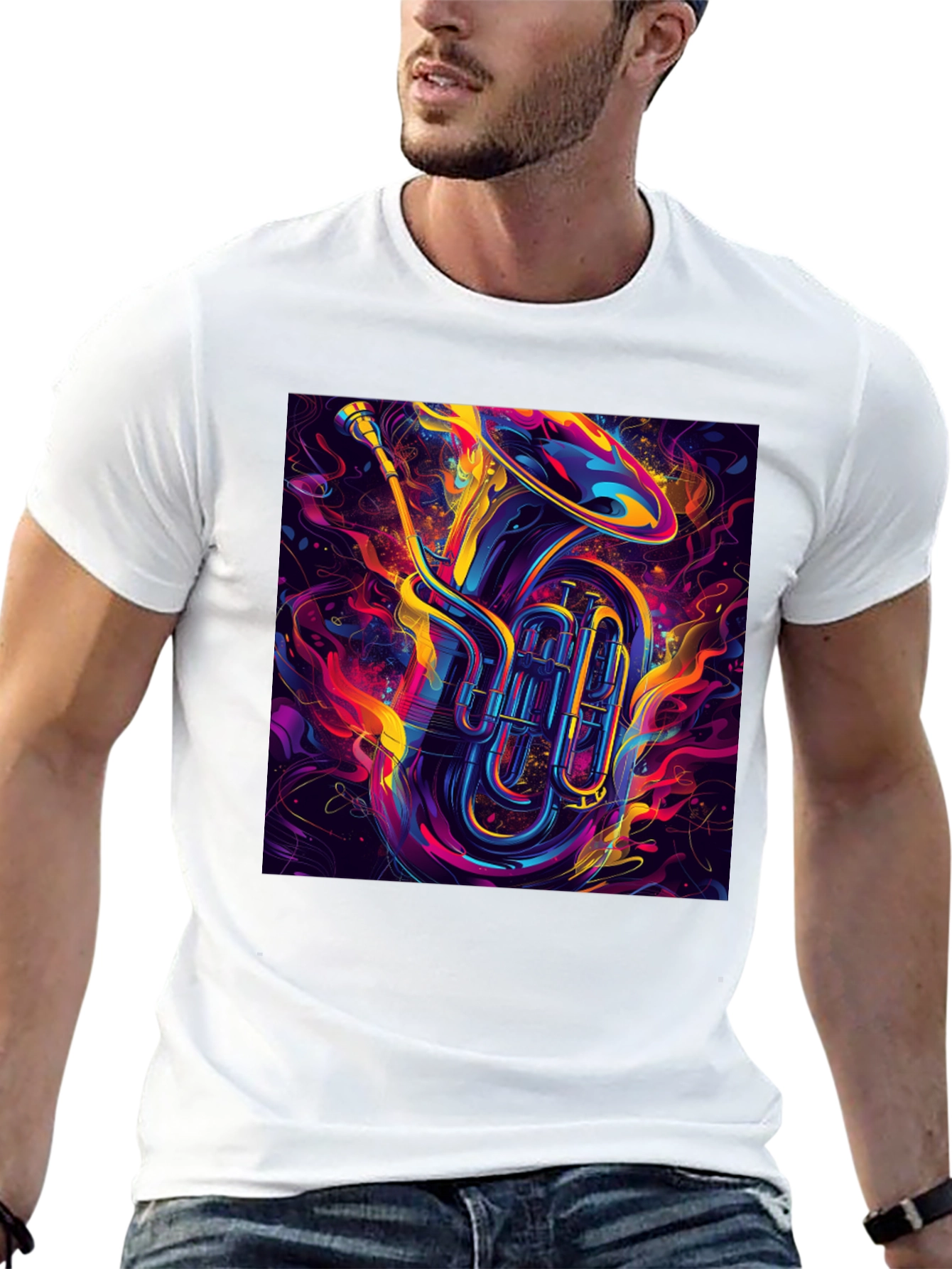 Vibrant Tuba Graphic Tee - Musical Instrument Shirt