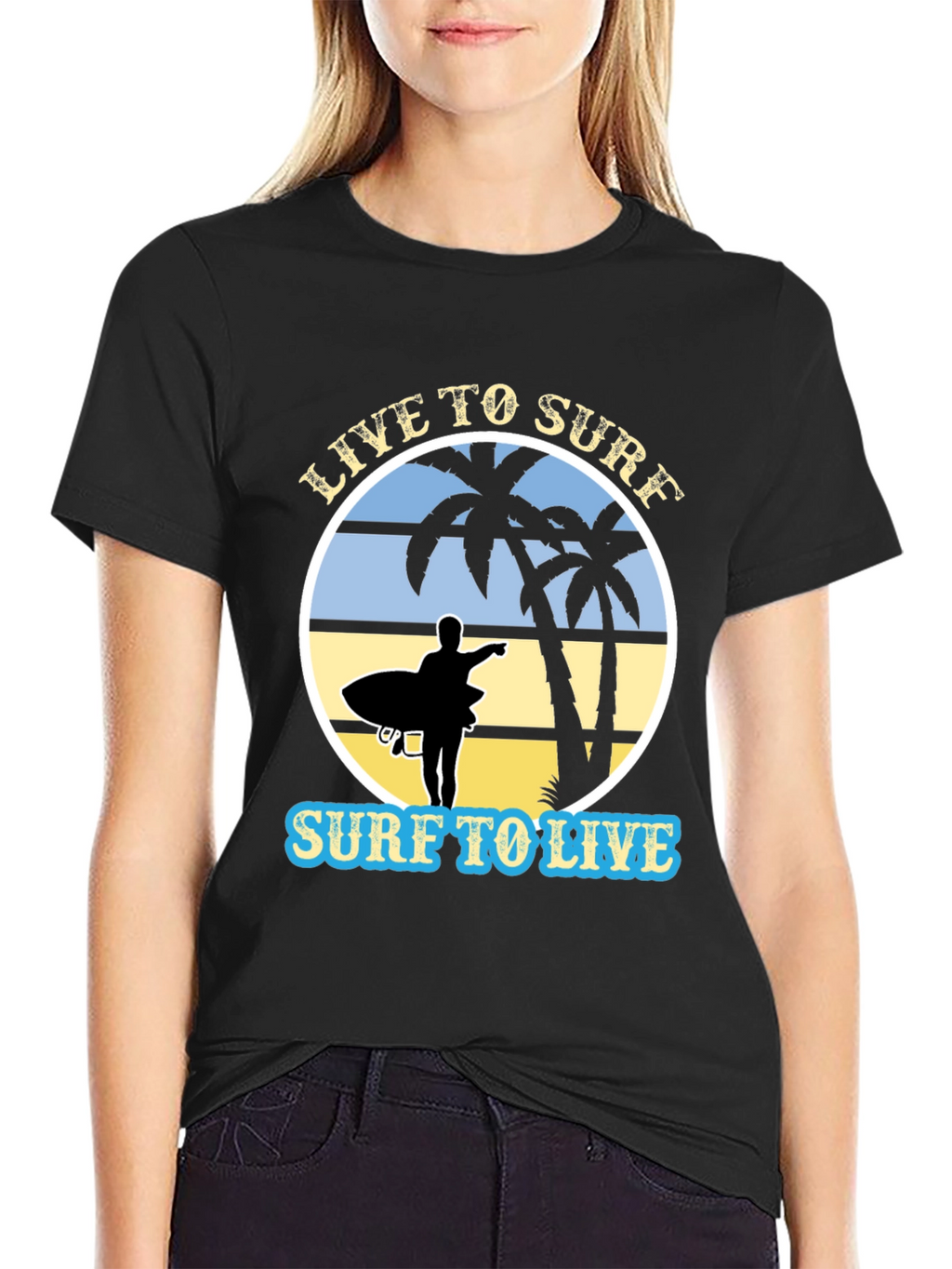 Live to Surf Black Graphic T-Shirt