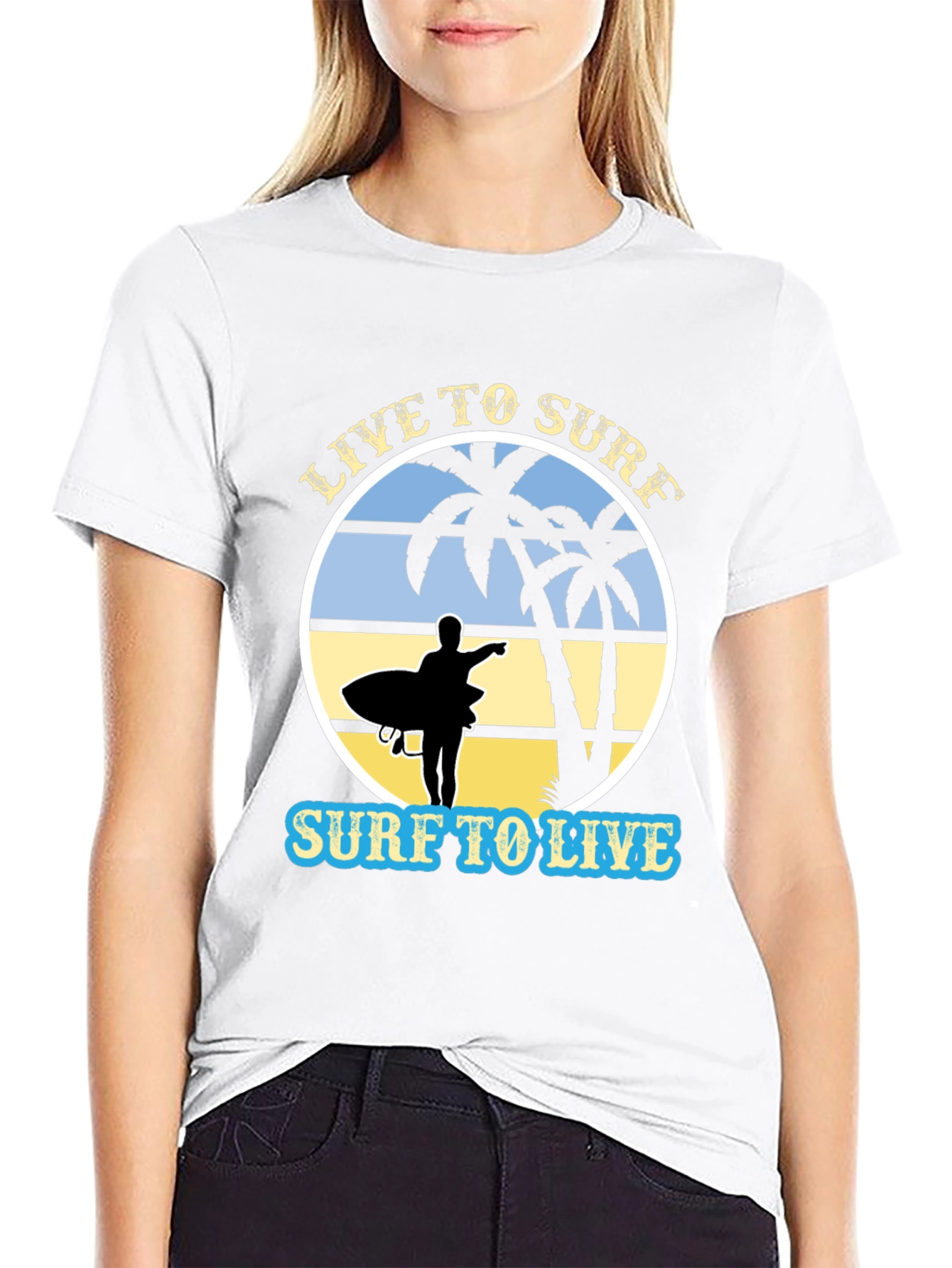 Live to Surf Black Graphic T-Shirt