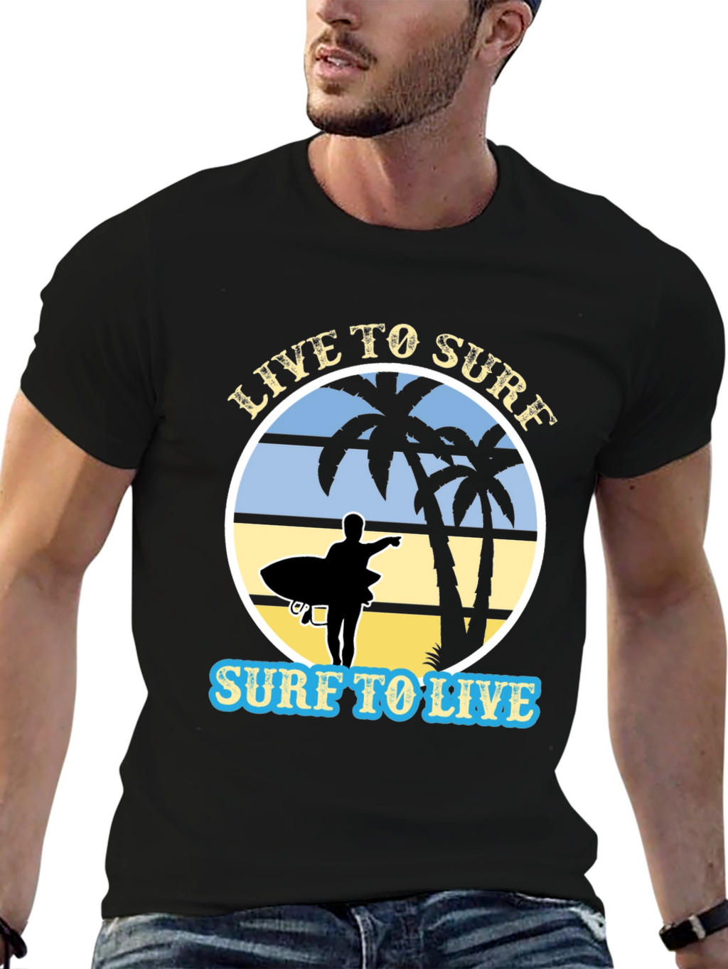 Live to Surf Black Graphic T-Shirt