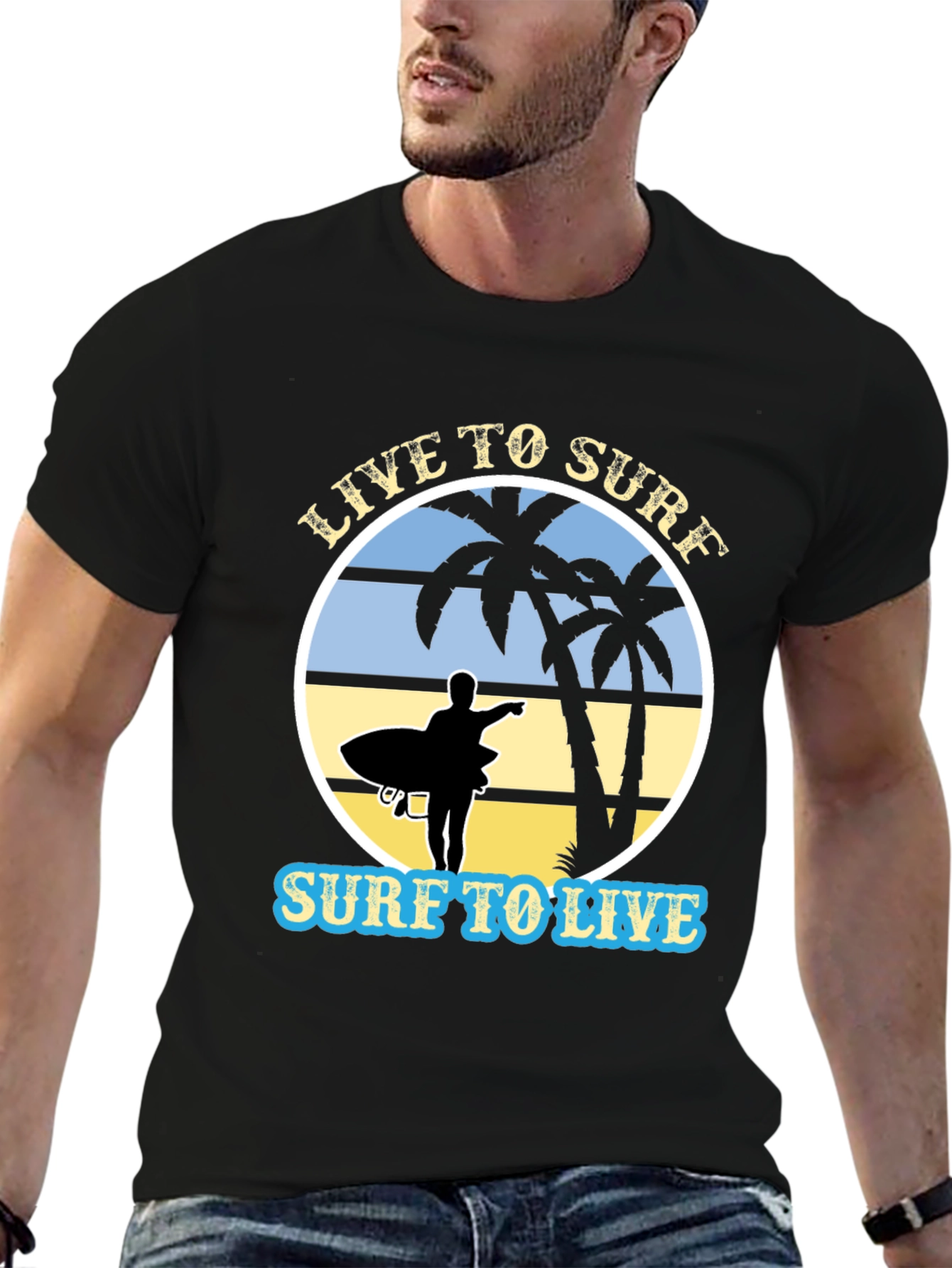 Live to Surf Black Graphic T-Shirt