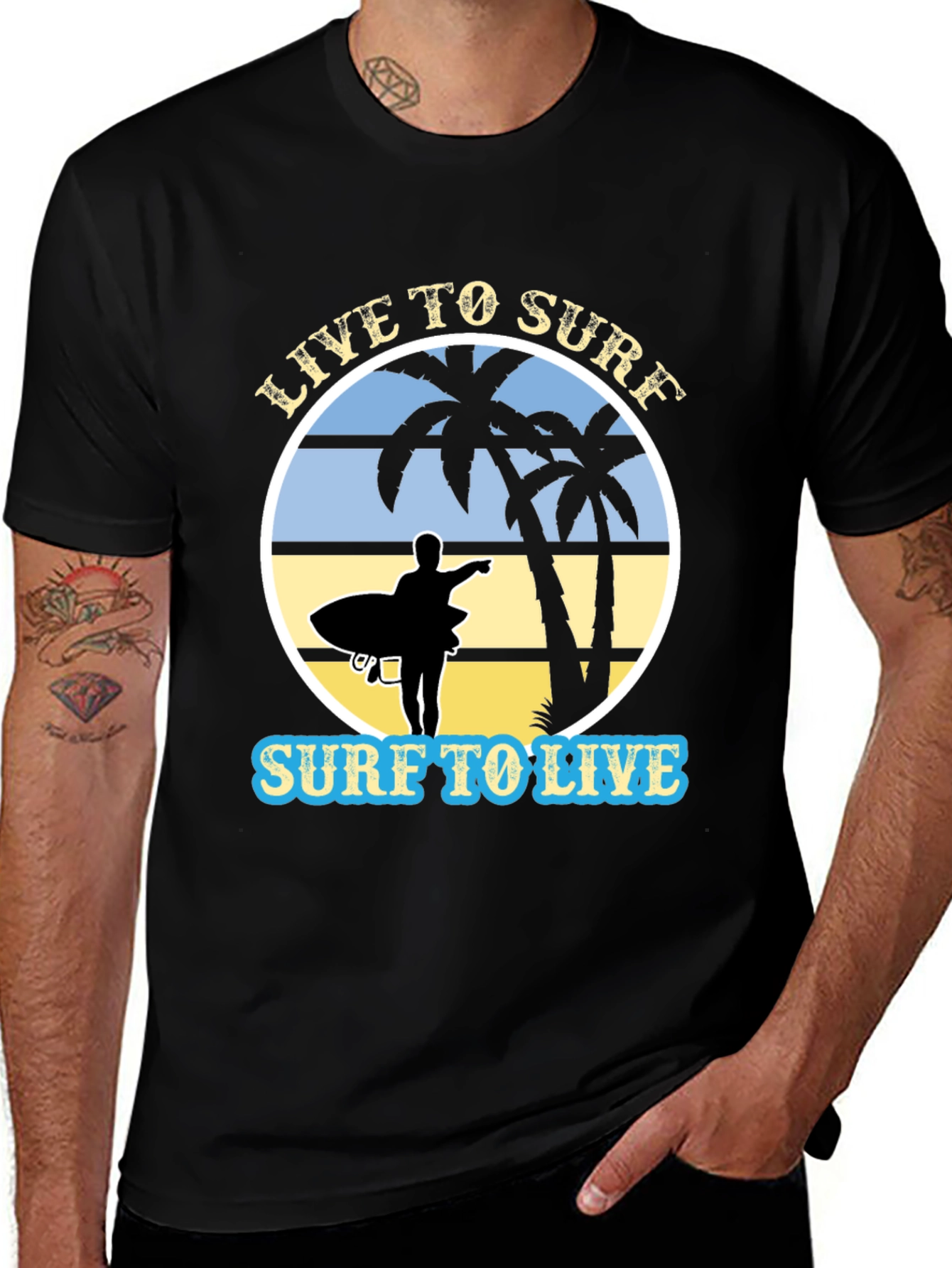 Live to Surf Black Graphic T-Shirt