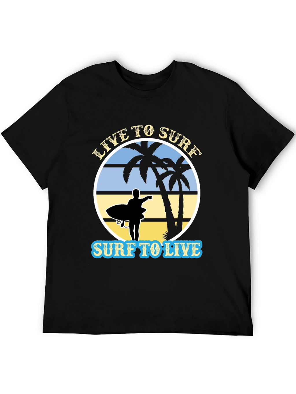 Live to Surf Black Graphic T-Shirt