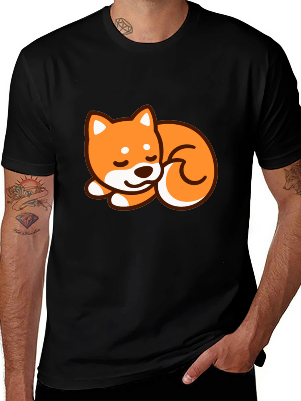 Cute Shiba Inu Dog Graphic T-Shirt - Black