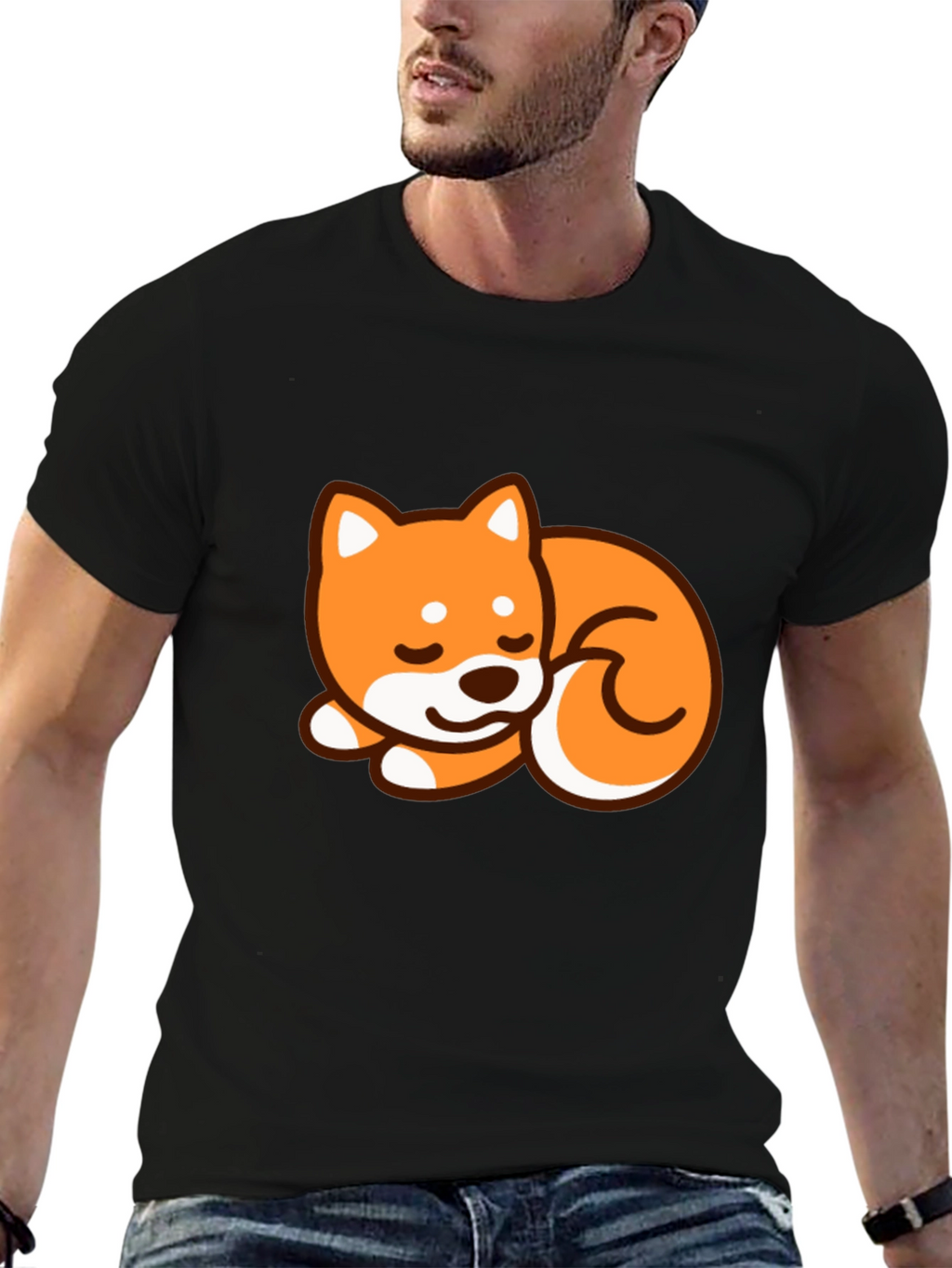 Cute Shiba Inu Dog Graphic T-Shirt - Black