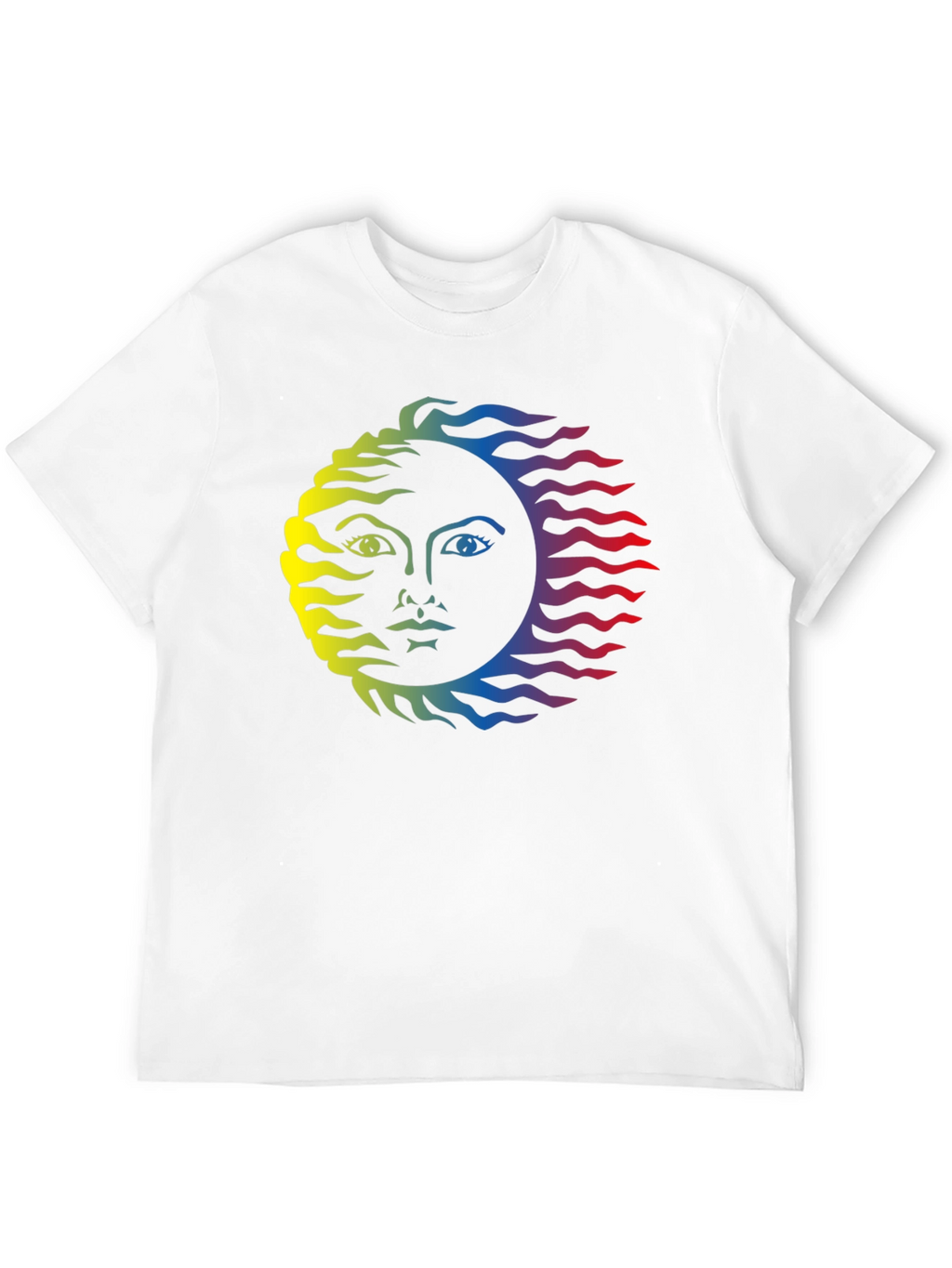 Rainbow Sun Face Graphic Tee - Black Cotton T-Shirt