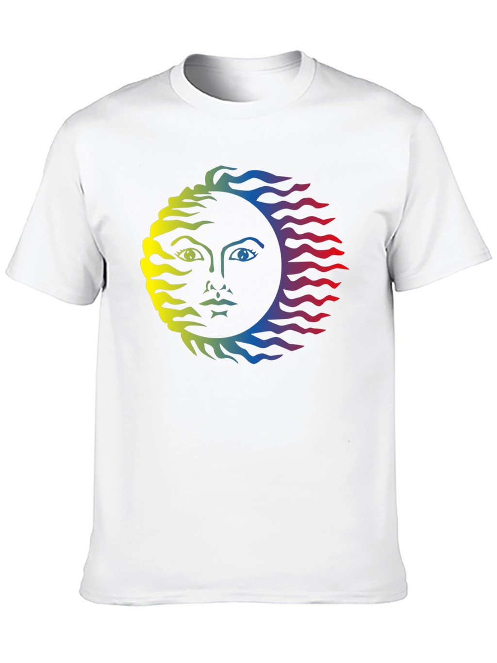 Rainbow Sun Face Graphic Tee - Black Cotton T-Shirt