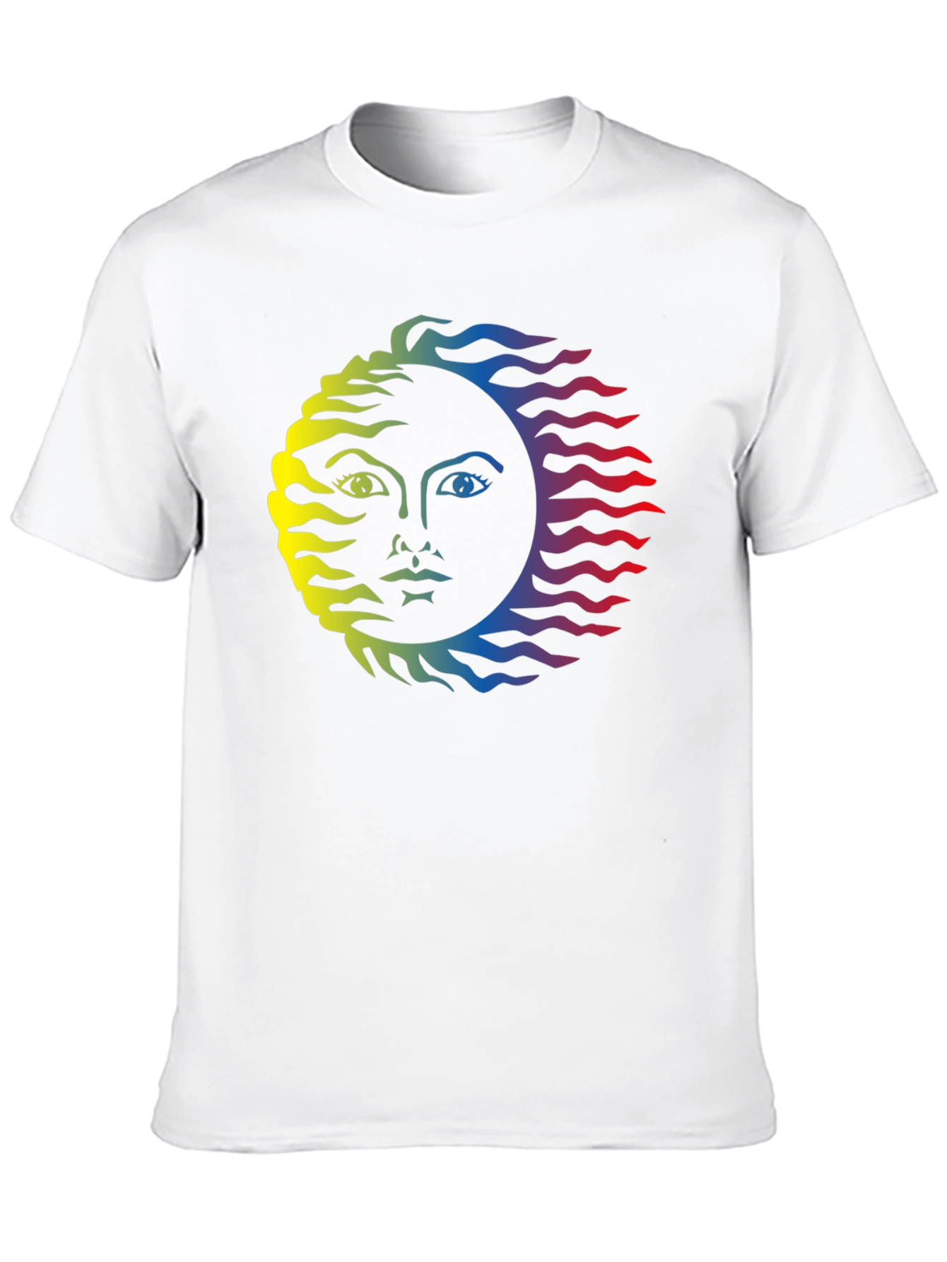 Rainbow Sun Face Graphic Tee - Black Cotton T-Shirt