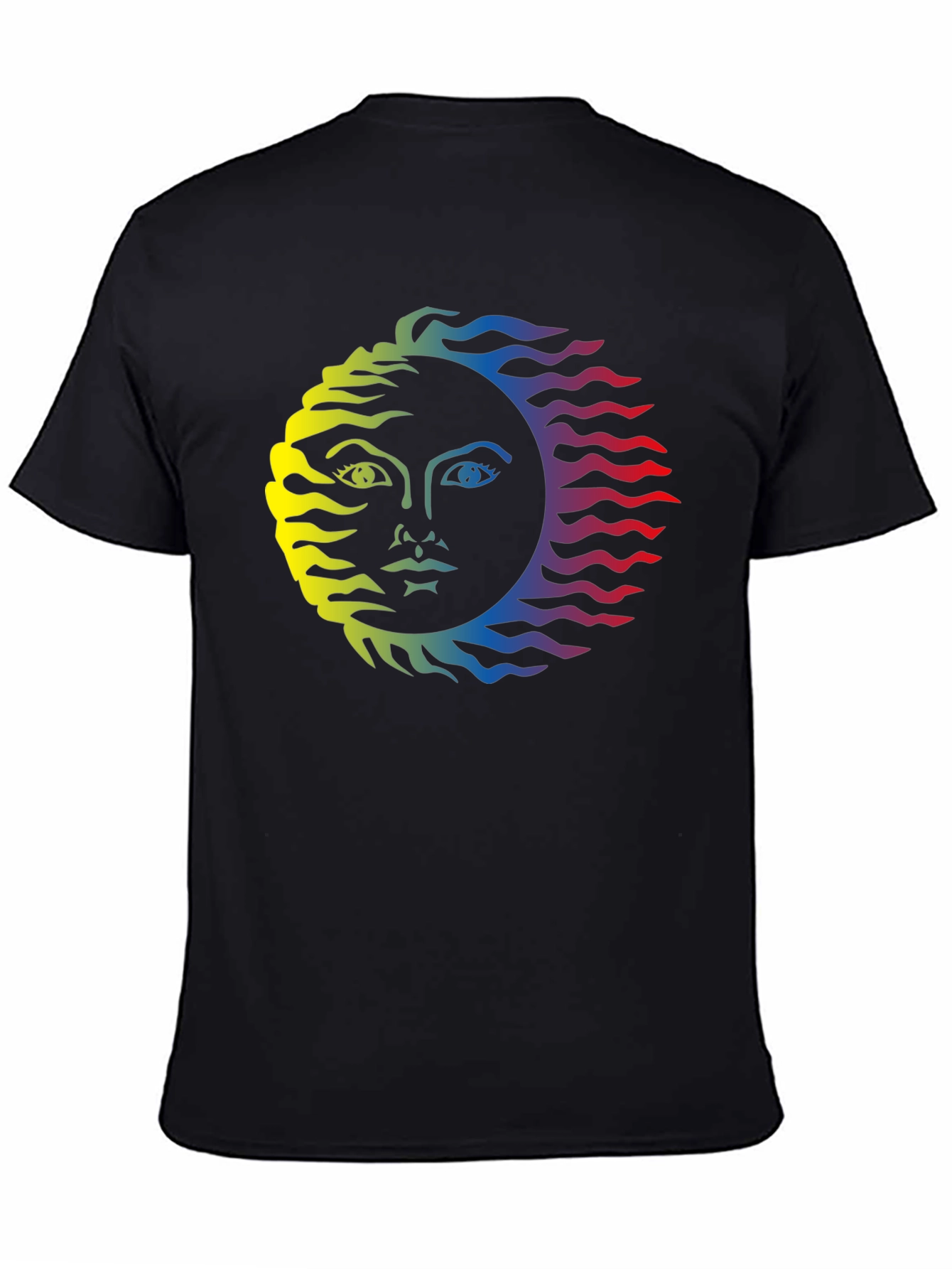 Rainbow Sun Face Graphic Tee - Black Cotton T-Shirt