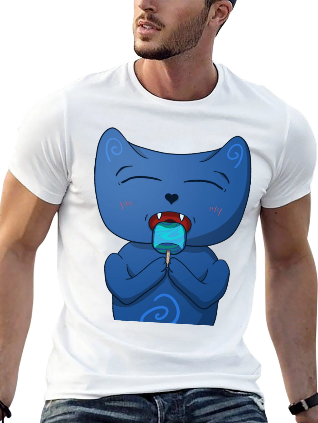 Cool Cat Licking Popsicle Black T-Shirt