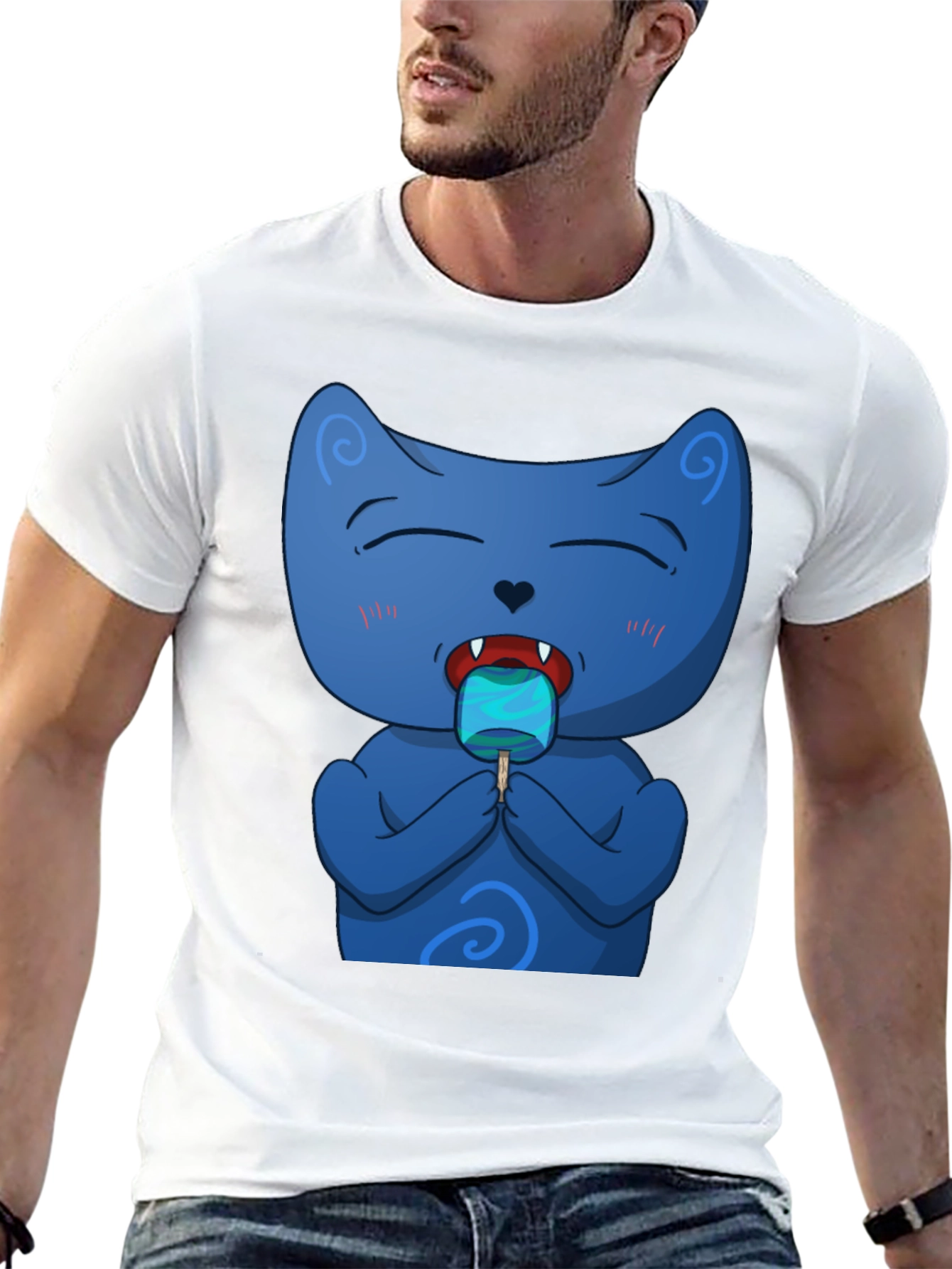 Cool Cat Licking Popsicle Black T-Shirt