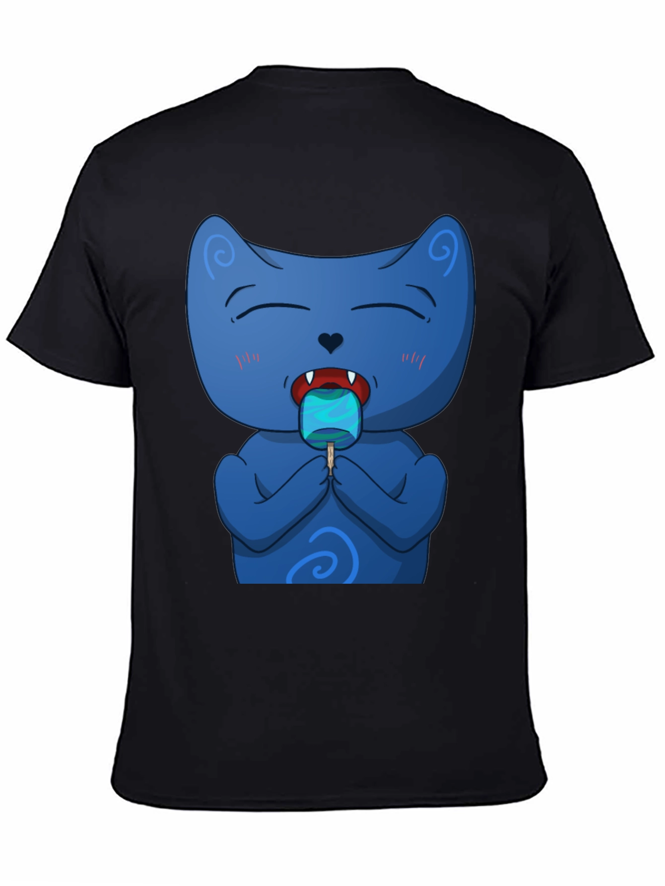 Cool Cat Licking Popsicle Black T-Shirt