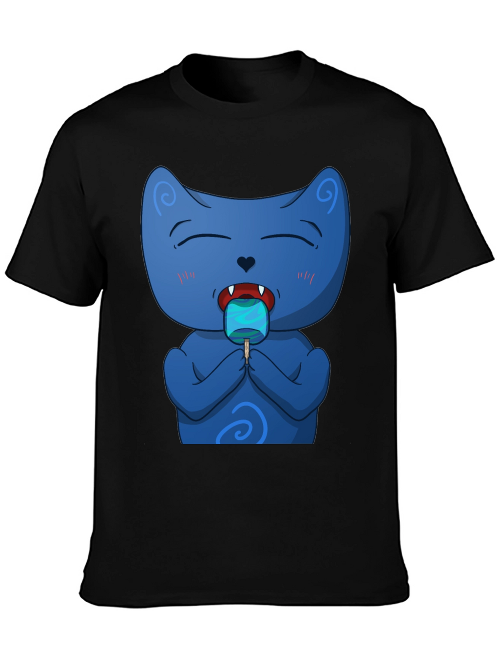 Cool Cat Licking Popsicle Black T-Shirt