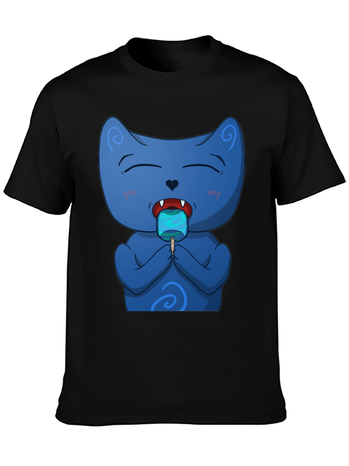 Cool Cat Licking Popsicle Black T-Shirt