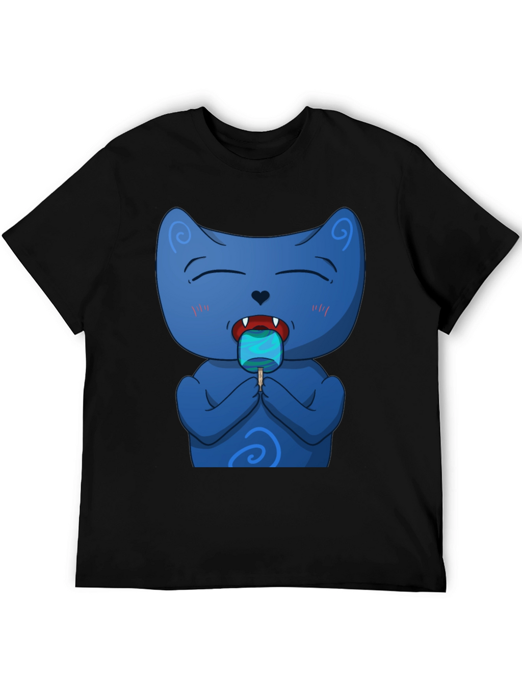 Cool Cat Licking Popsicle Black T-Shirt