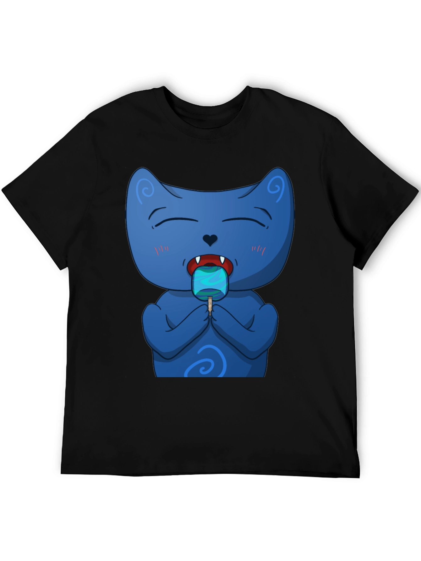 Cool Cat Licking Popsicle Black T-Shirt