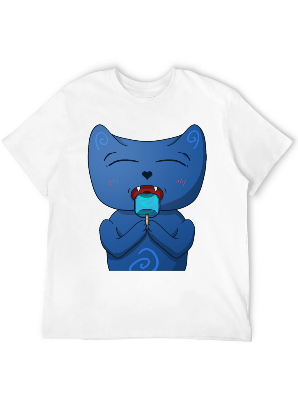 Cool Cat Licking Popsicle Black T-Shirt