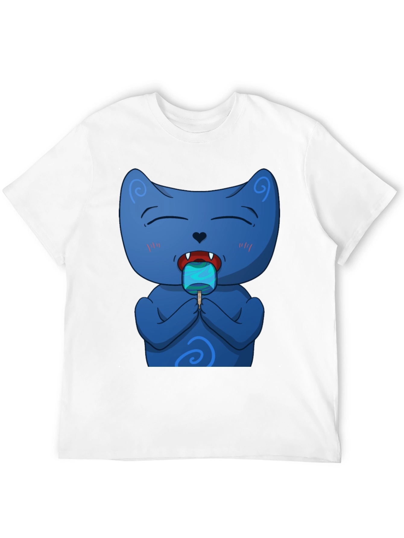 Cool Cat Licking Popsicle Black T-Shirt
