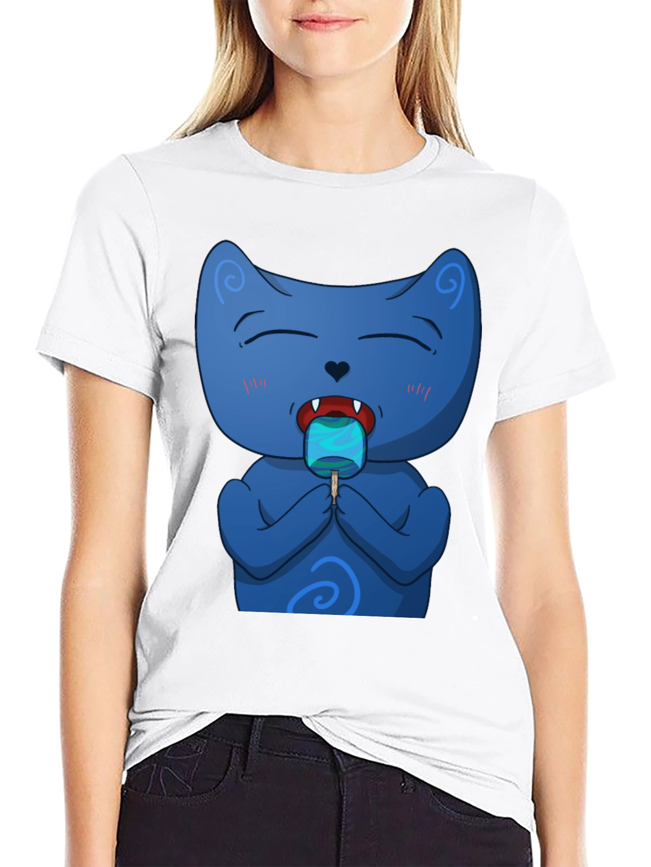Cool Cat Licking Popsicle Black T-Shirt