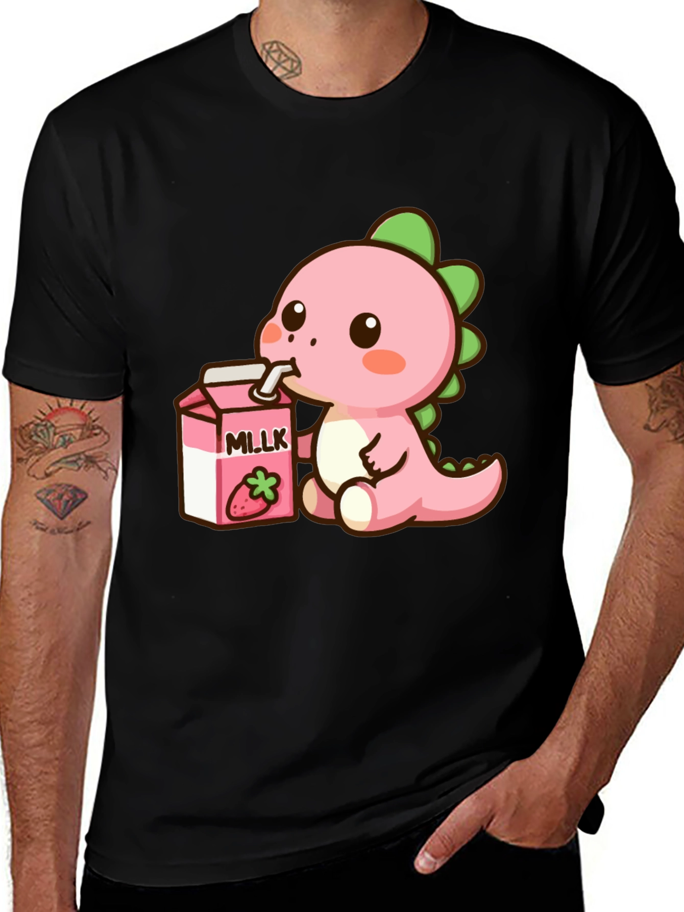 Cute Dino Drinking Strawberry Milk T-Shirt