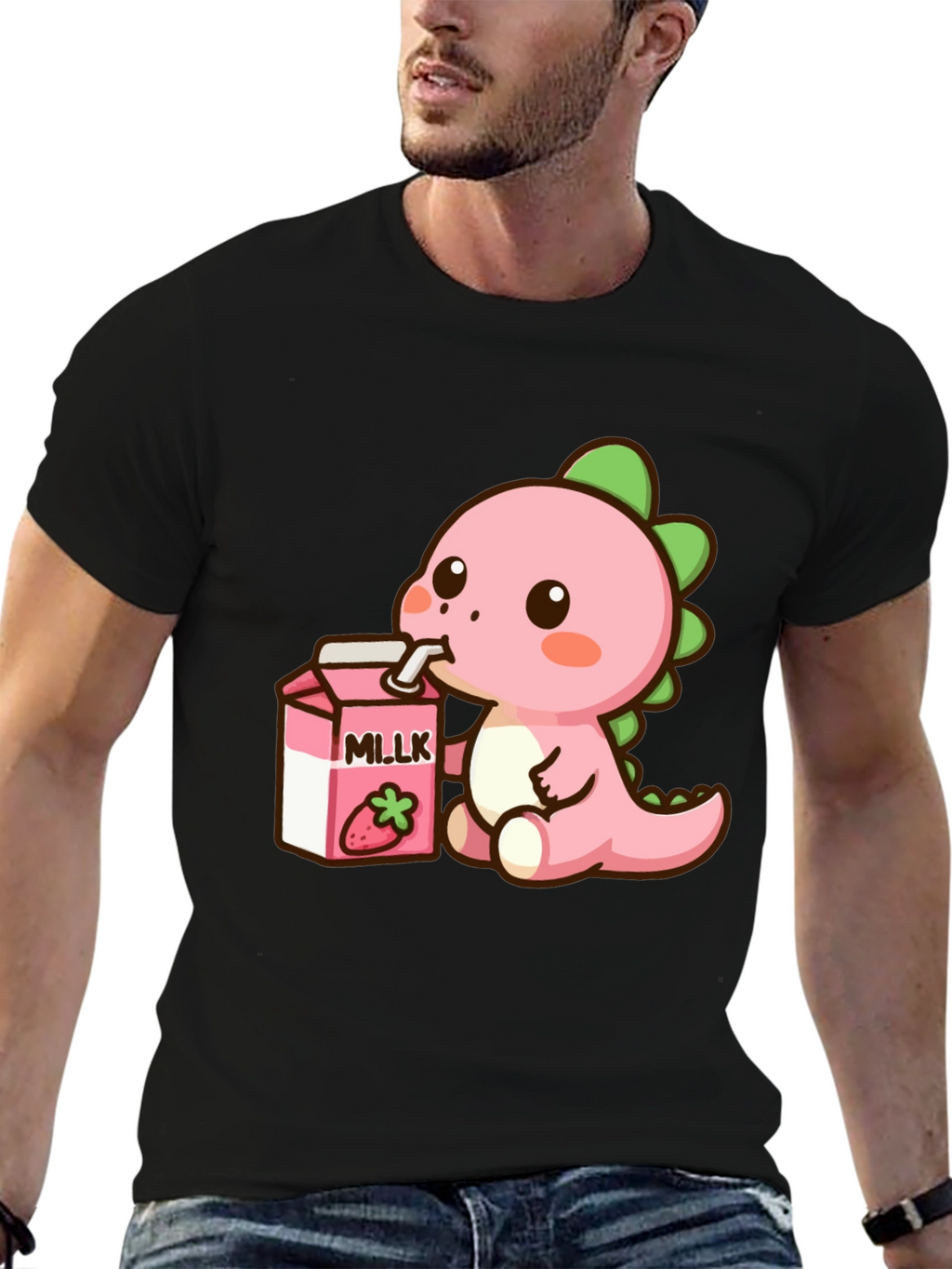 Cute Dino Drinking Strawberry Milk T-Shirt