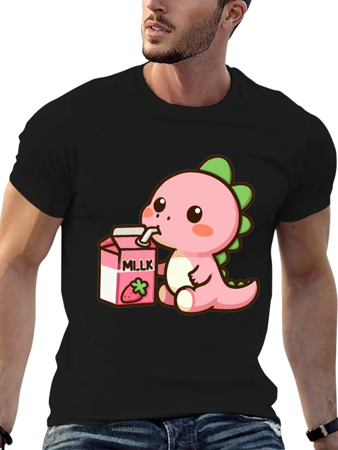 Cute Dino Drinking Strawberry Milk T-Shirt