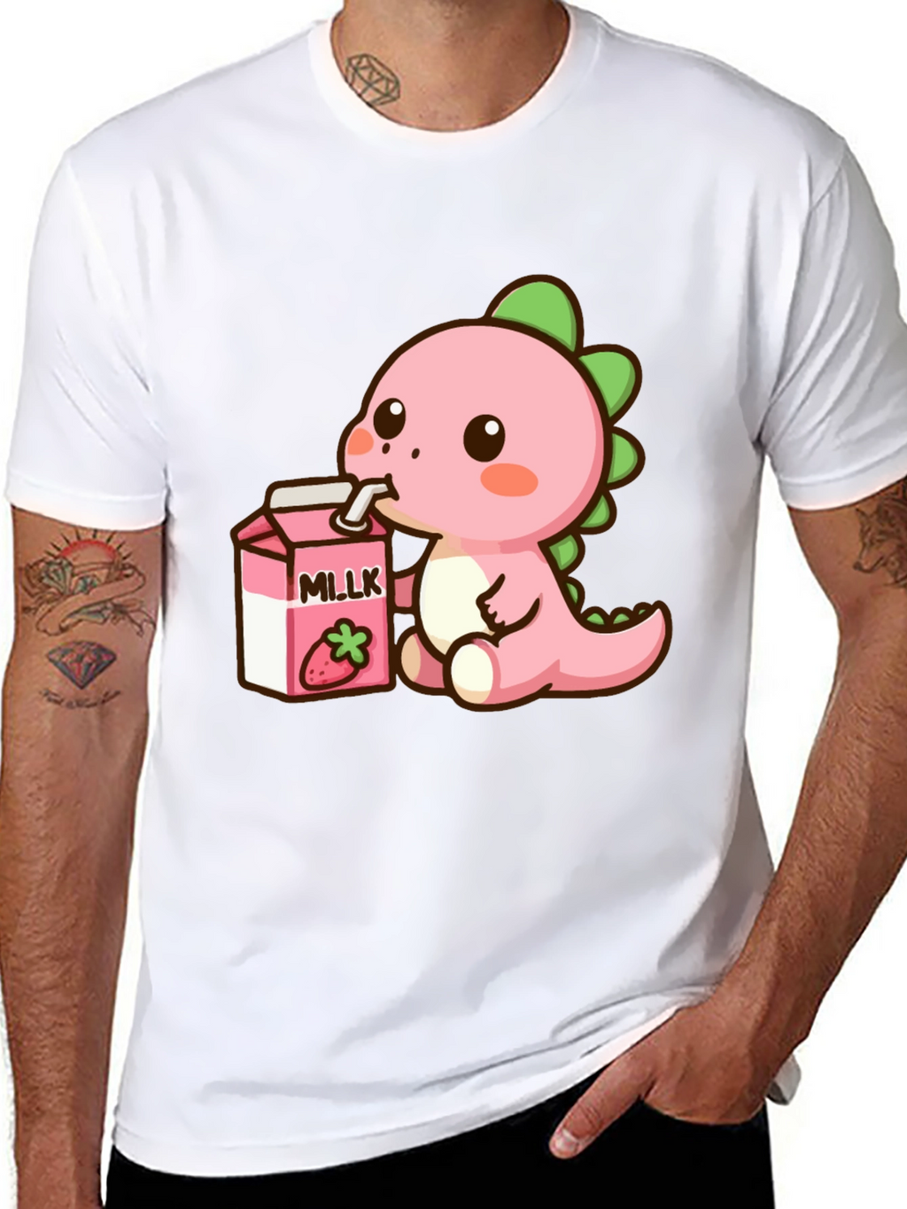 Cute Dino Drinking Strawberry Milk T-Shirt