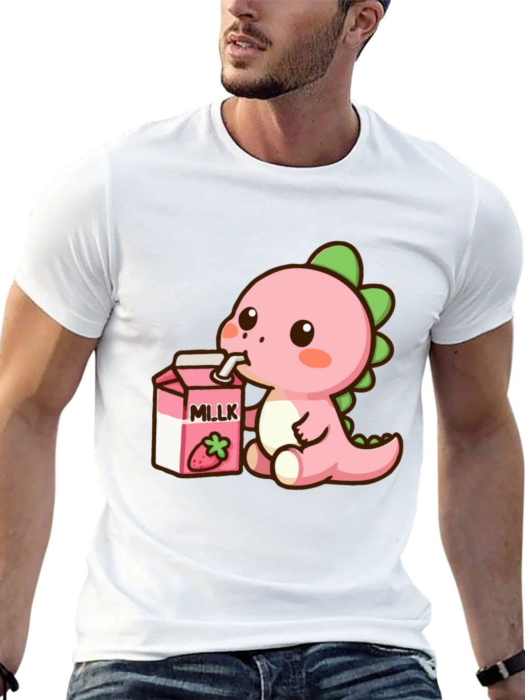 Cute Dino Drinking Strawberry Milk T-Shirt