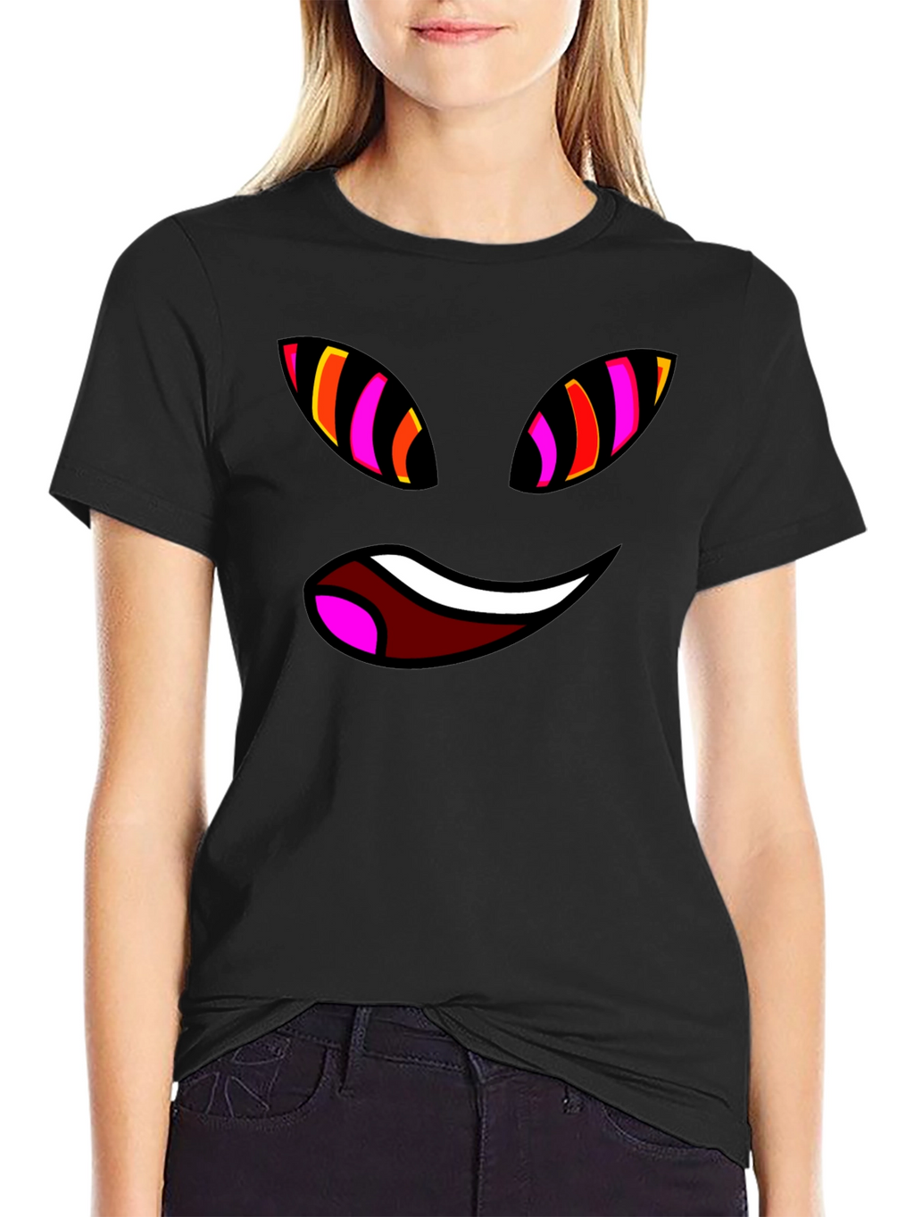 Funky Face Graphic Tee - Black Cotton Blend T-Shirt