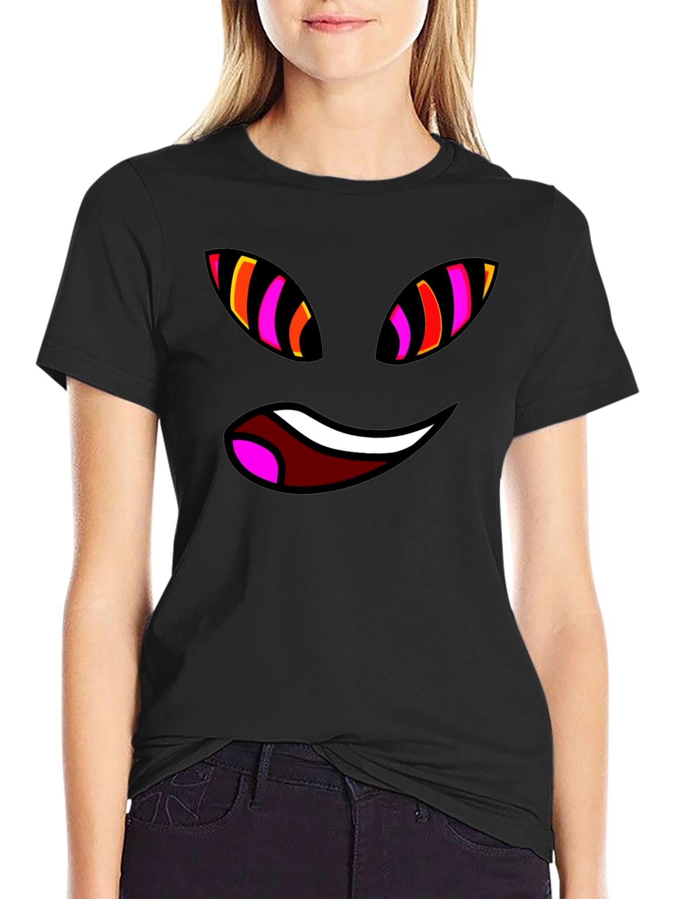 Funky Face Graphic Tee - Black Cotton Blend T-Shirt