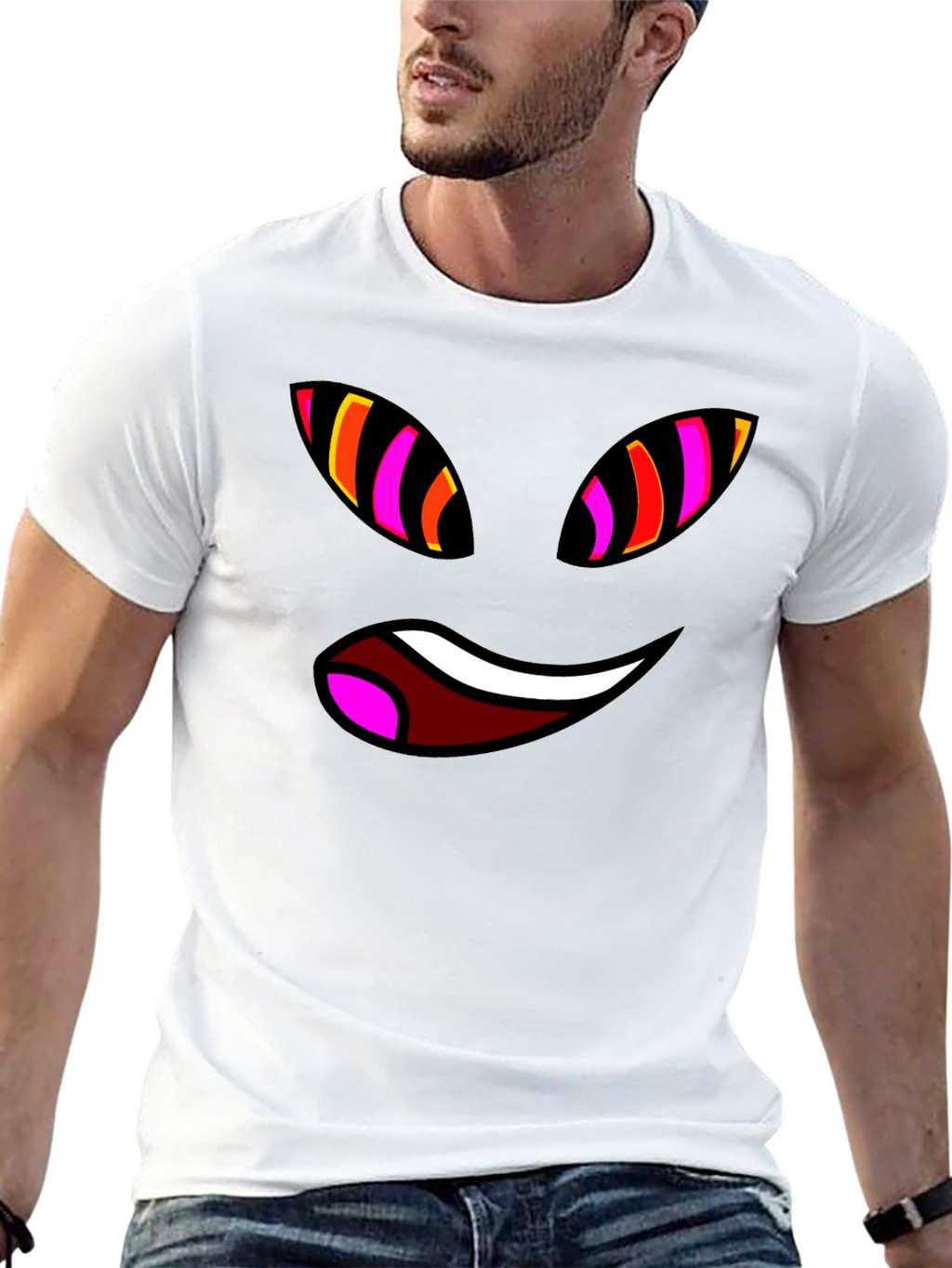 Funky Face Graphic Tee - Black Cotton Blend T-Shirt