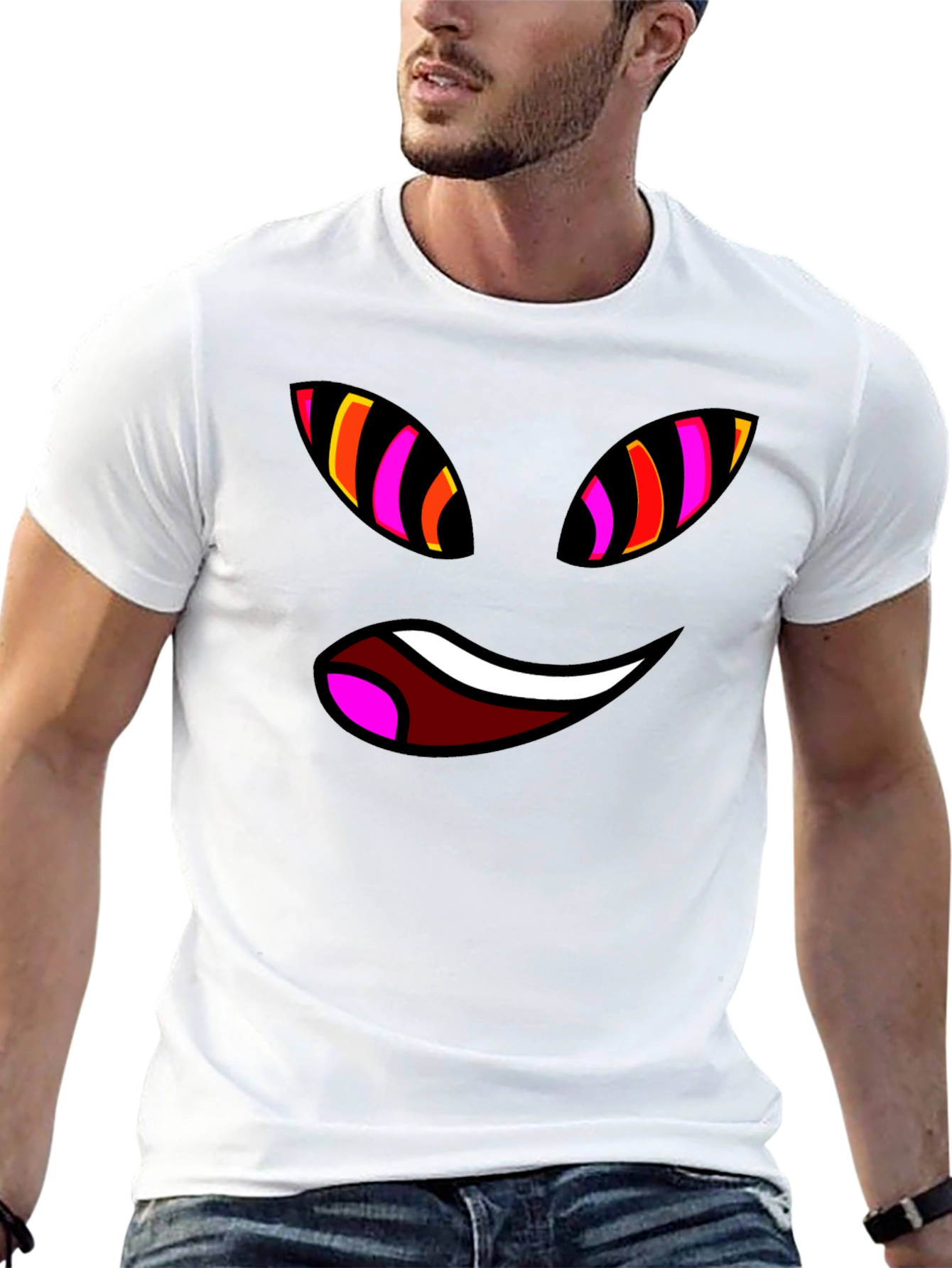 Funky Face Graphic Tee - Black Cotton Blend T-Shirt