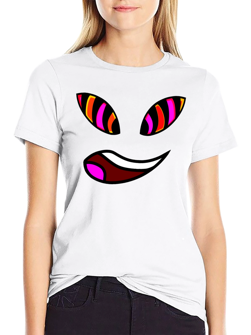 Funky Face Graphic Tee - Black Cotton Blend T-Shirt