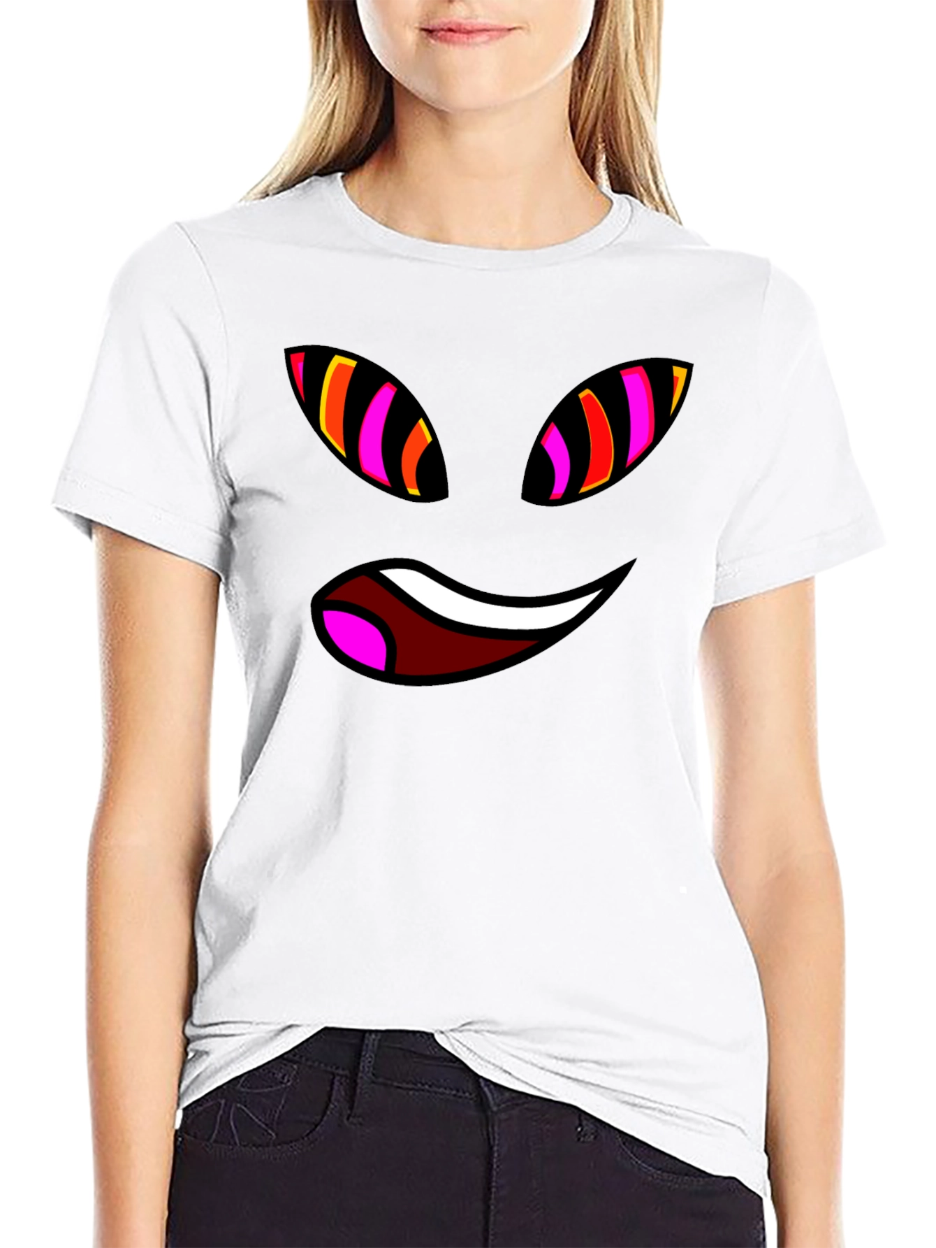 Funky Face Graphic Tee - Black Cotton Blend T-Shirt