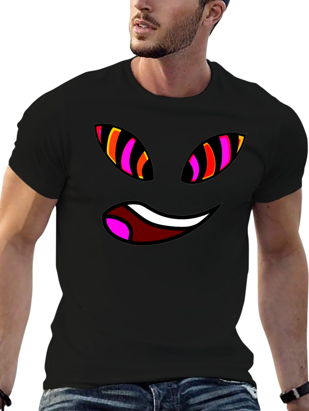Funky Face Graphic Tee - Black Cotton Blend T-Shirt