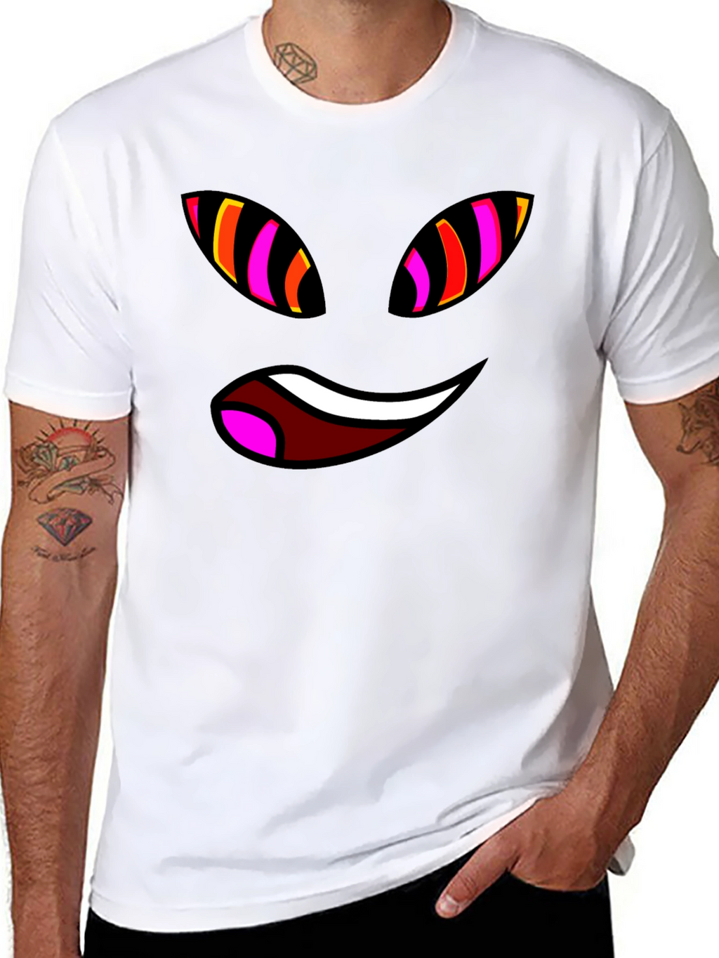Funky Face Graphic Tee - Black Cotton Blend T-Shirt