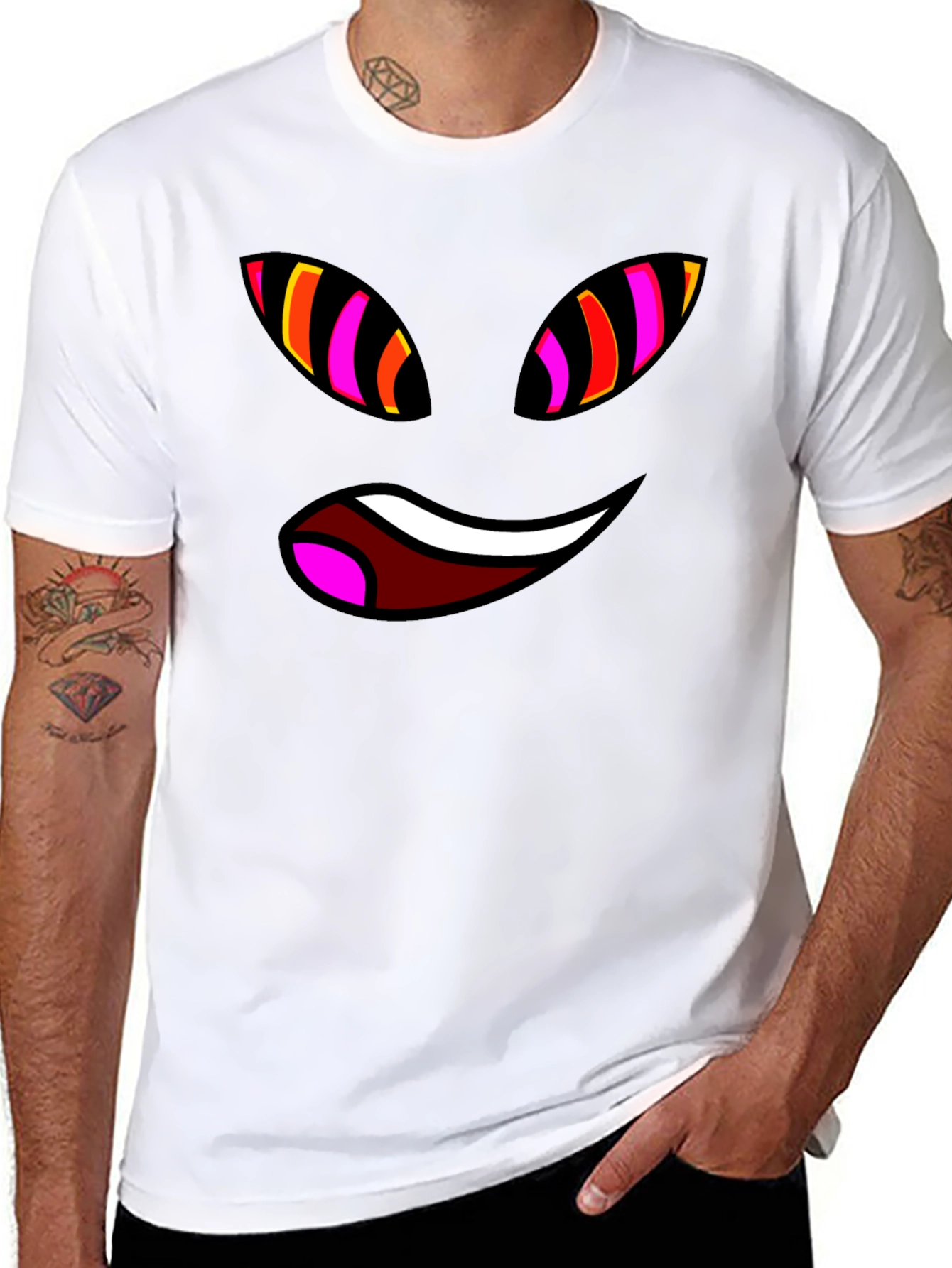 Funky Face Graphic Tee - Black Cotton Blend T-Shirt