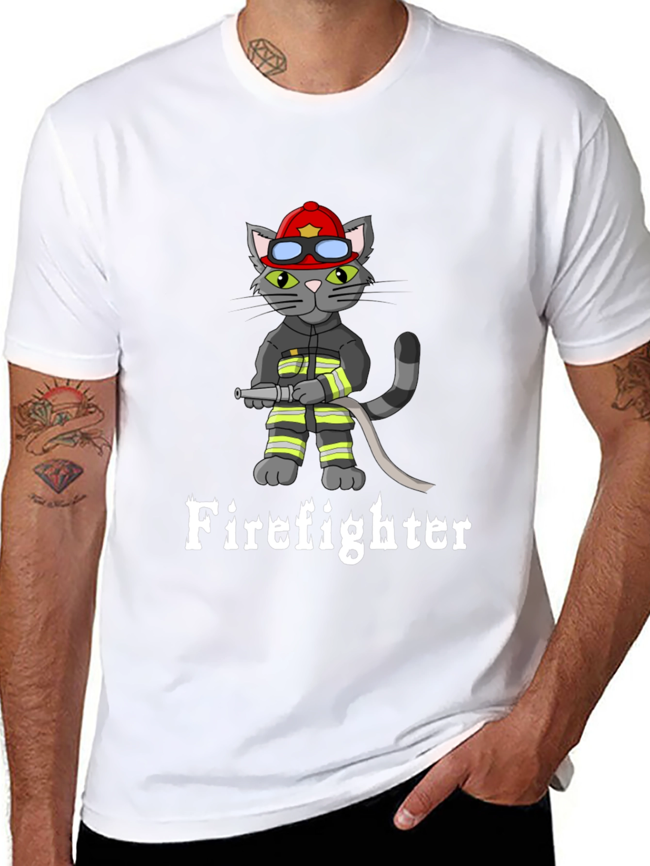 Firefighter Cat Graphic T-Shirt