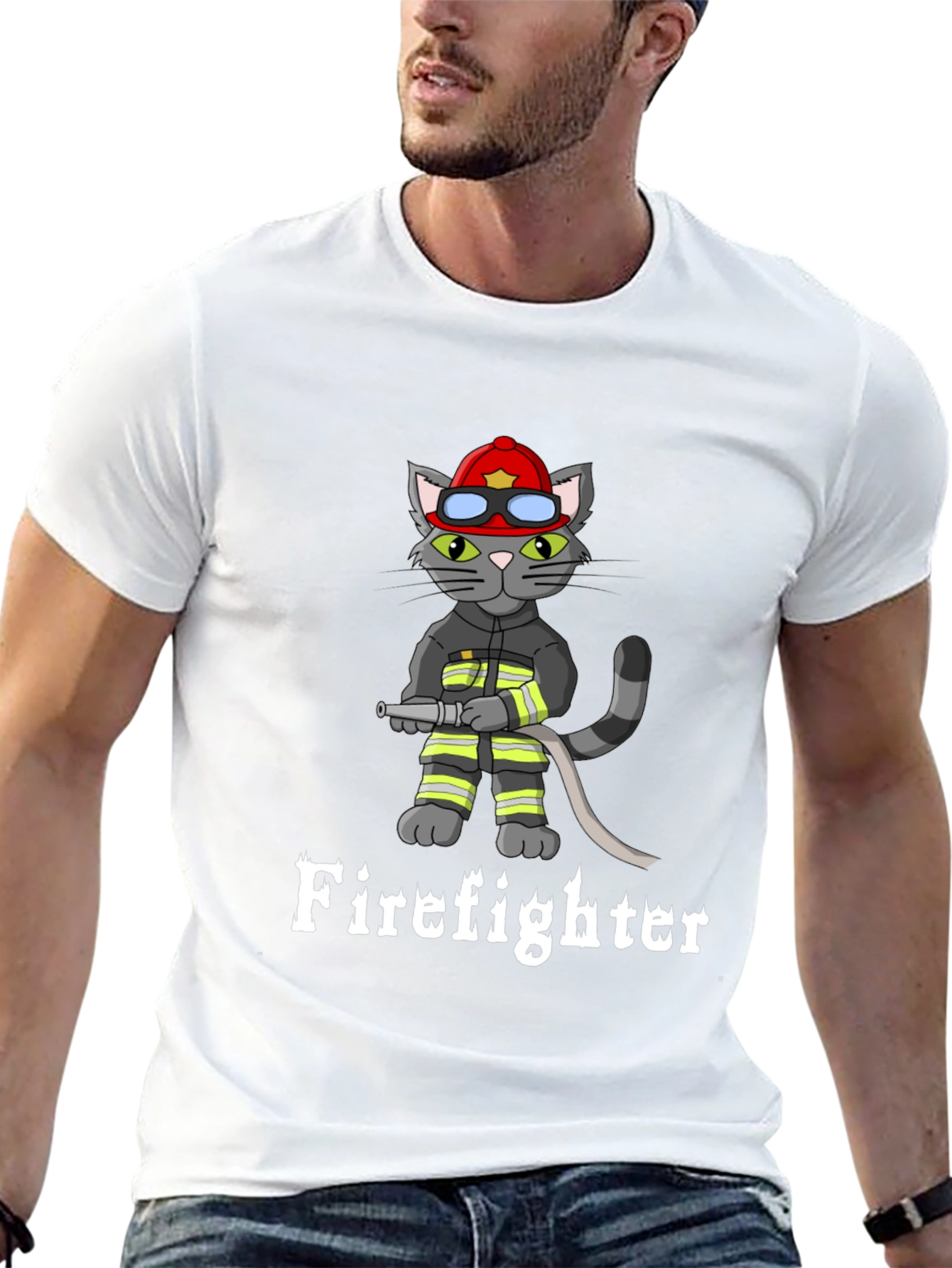 Firefighter Cat Graphic T-Shirt