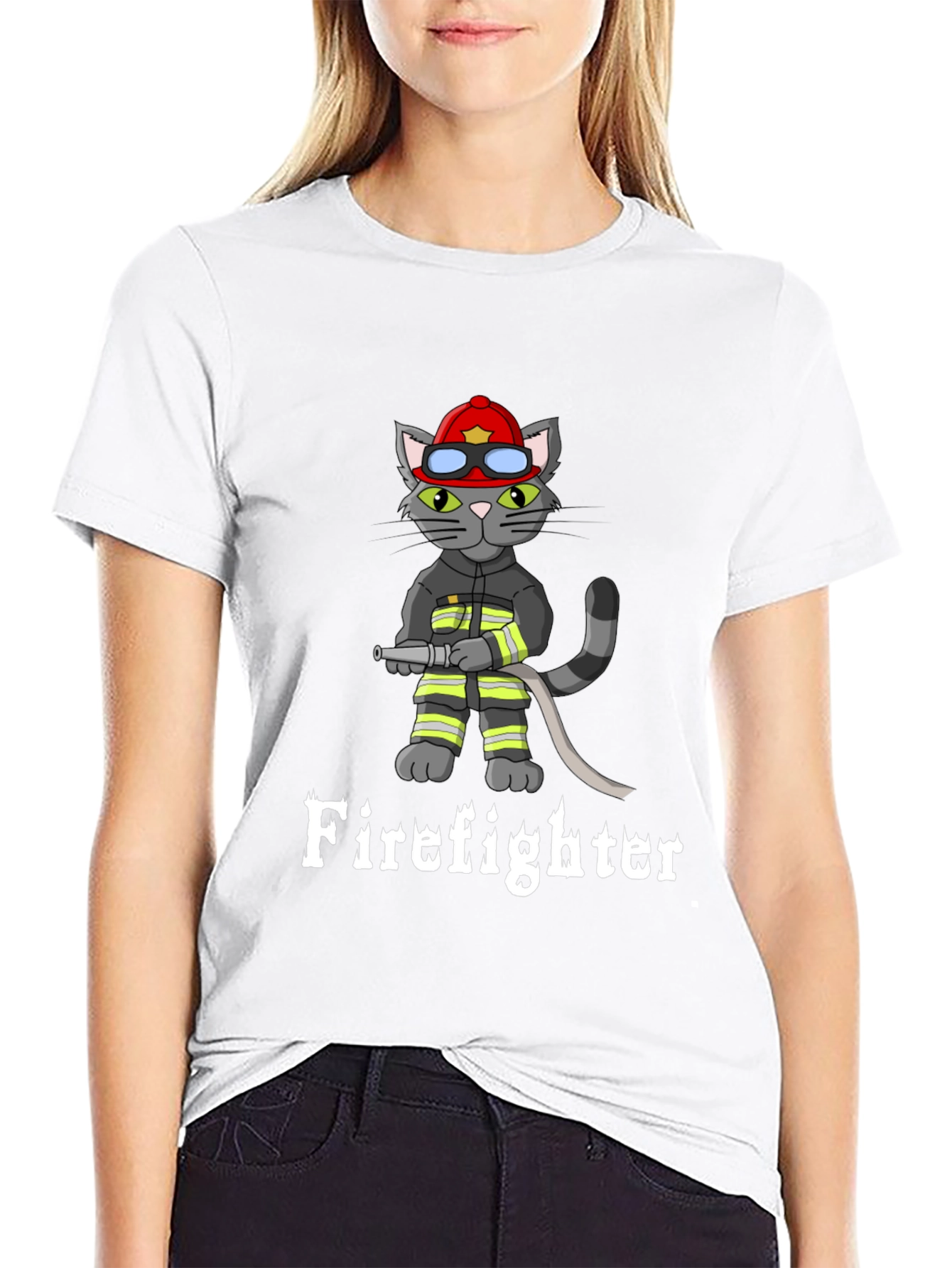 Firefighter Cat Graphic T-Shirt