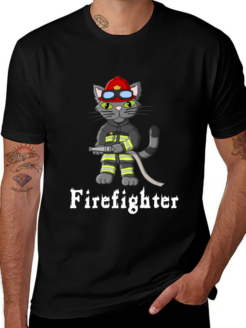 Firefighter Cat Graphic T-Shirt