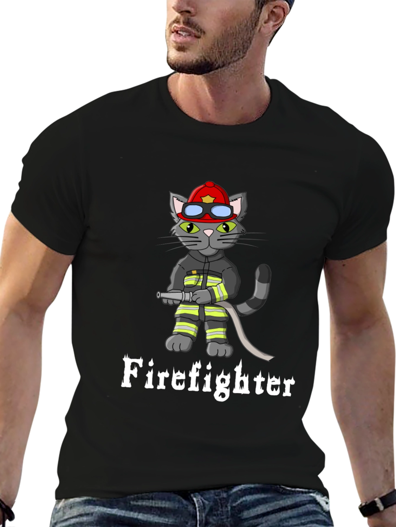 Firefighter Cat Graphic T-Shirt