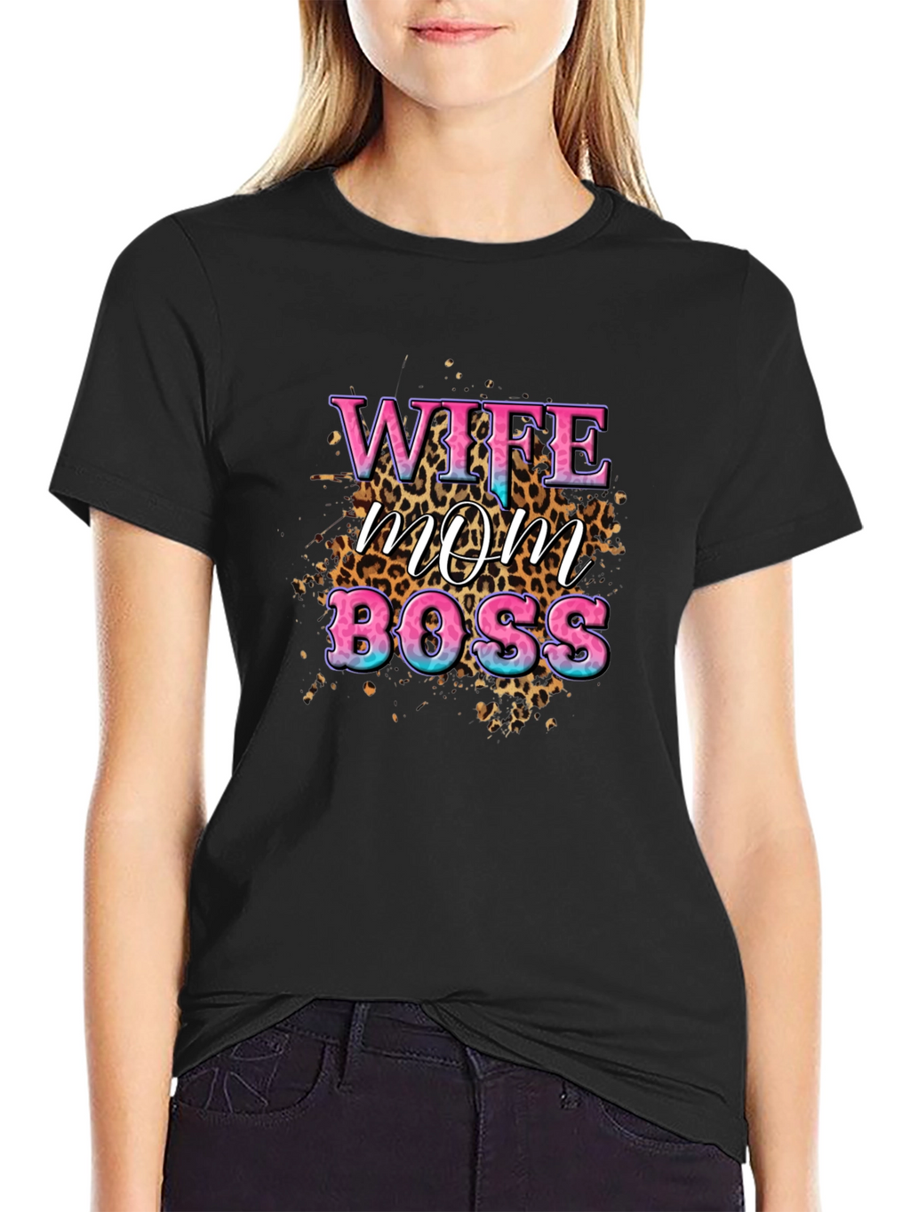 Wife Mom Boss Leopard Print Graphic T-Shirt